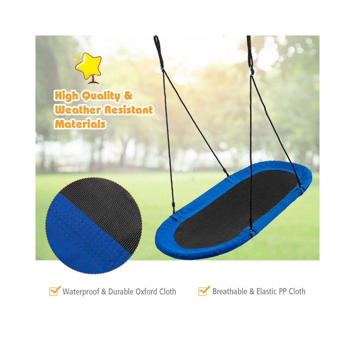 Gymax 60'' Saucer Tree Swing Surf Outdoor Adjustable Kids Giant Oval Platform Swing Set