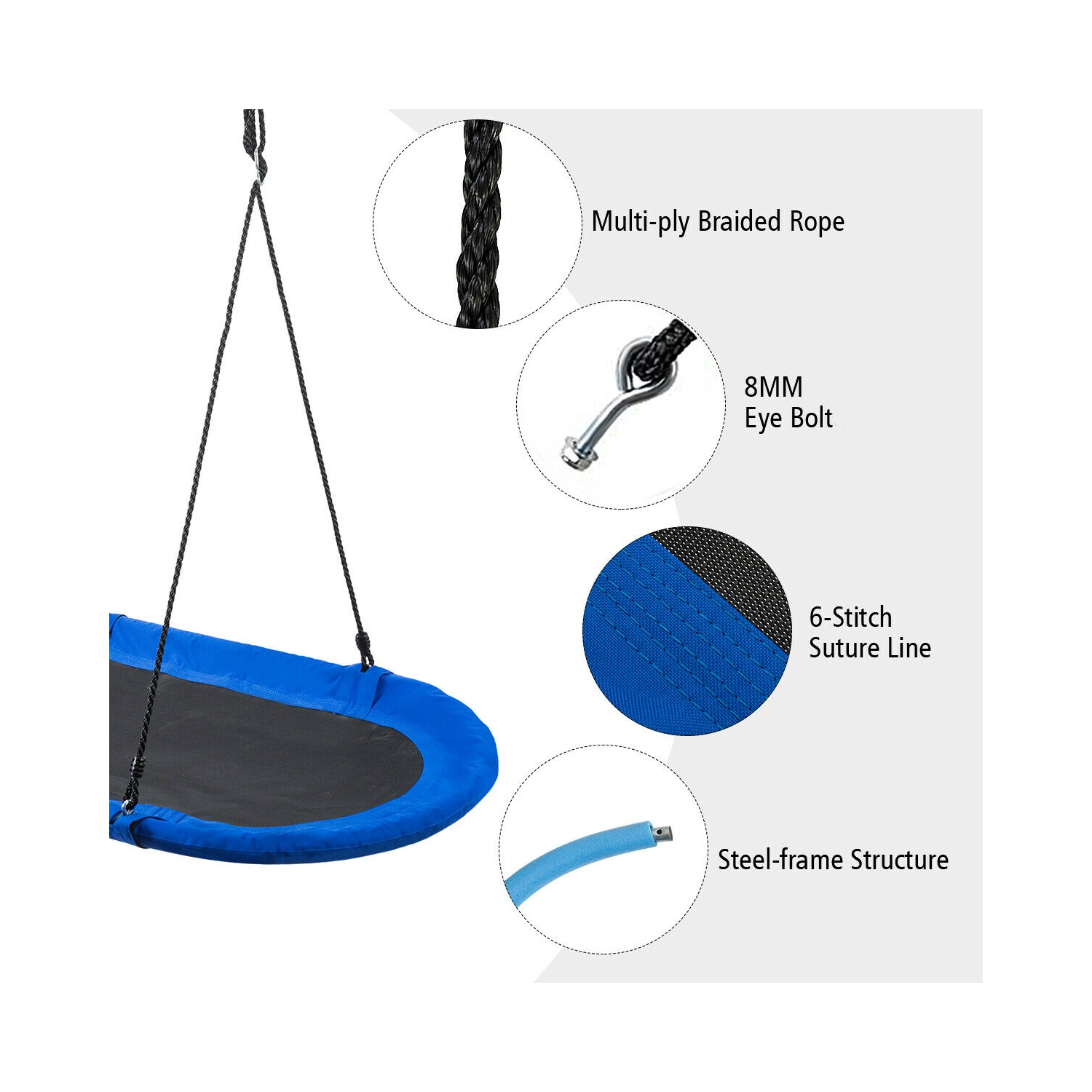 Gymax 60'' Saucer Tree Swing Surf Outdoor Adjustable Kids Giant Oval Platform Swing Set