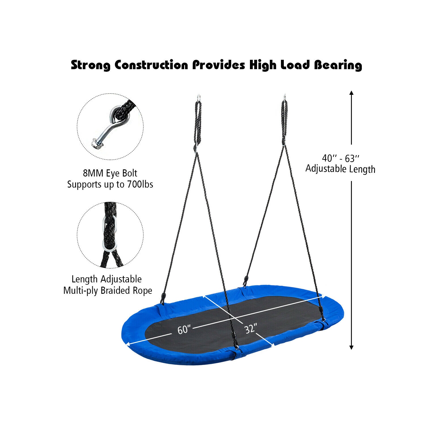 Gymax 60'' Saucer Tree Swing Surf Outdoor Adjustable Kids Giant Oval Platform Swing Set