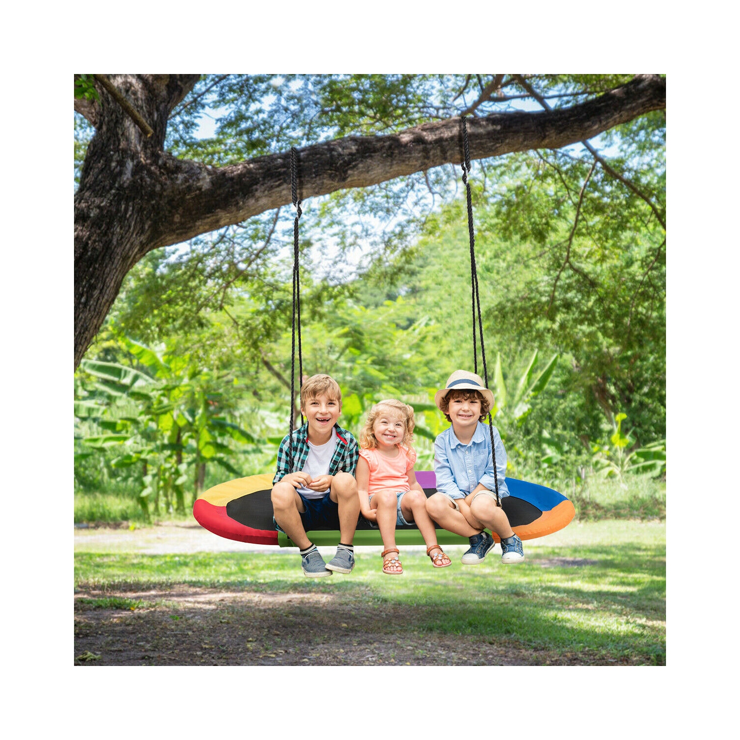 Gymax 60'' Saucer Tree Swing Surf Outdoor Adjustable Kids Giant Oval Platform Swing Set