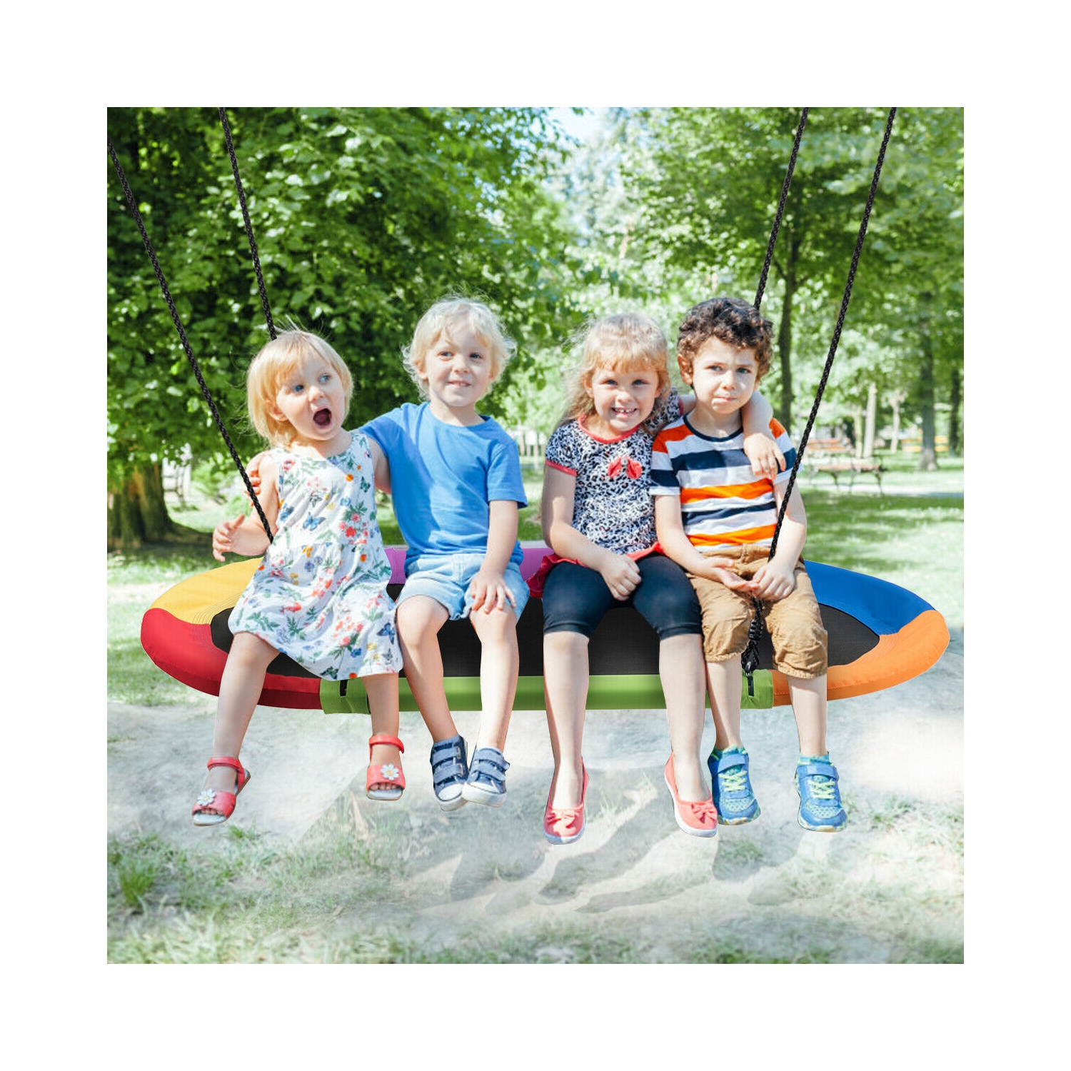 Gymax 60'' Saucer Tree Swing Surf Outdoor Adjustable Kids Giant Oval Platform Swing Set