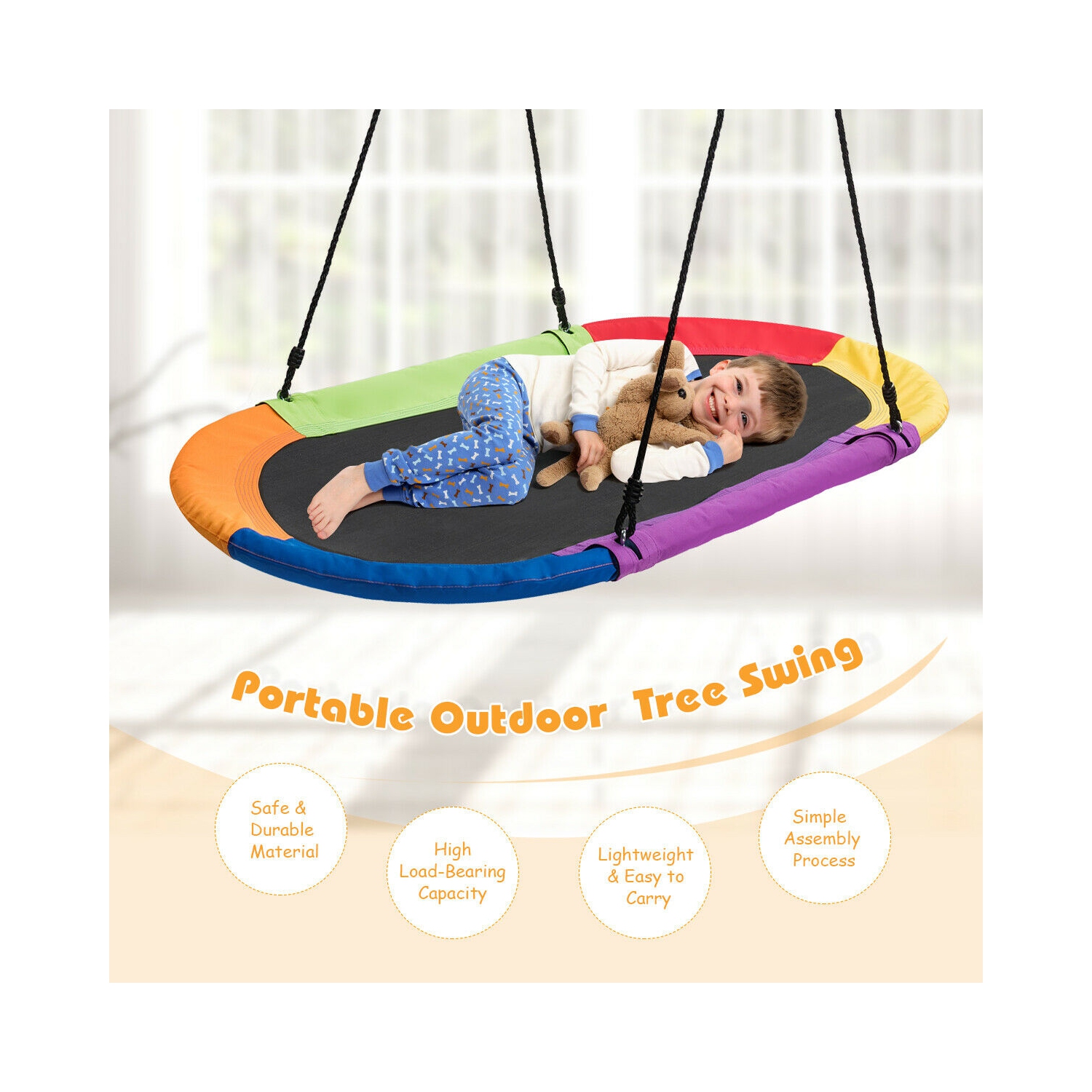 Gymax 60'' Saucer Tree Swing Surf Outdoor Adjustable Kids Giant Oval Platform Swing Set