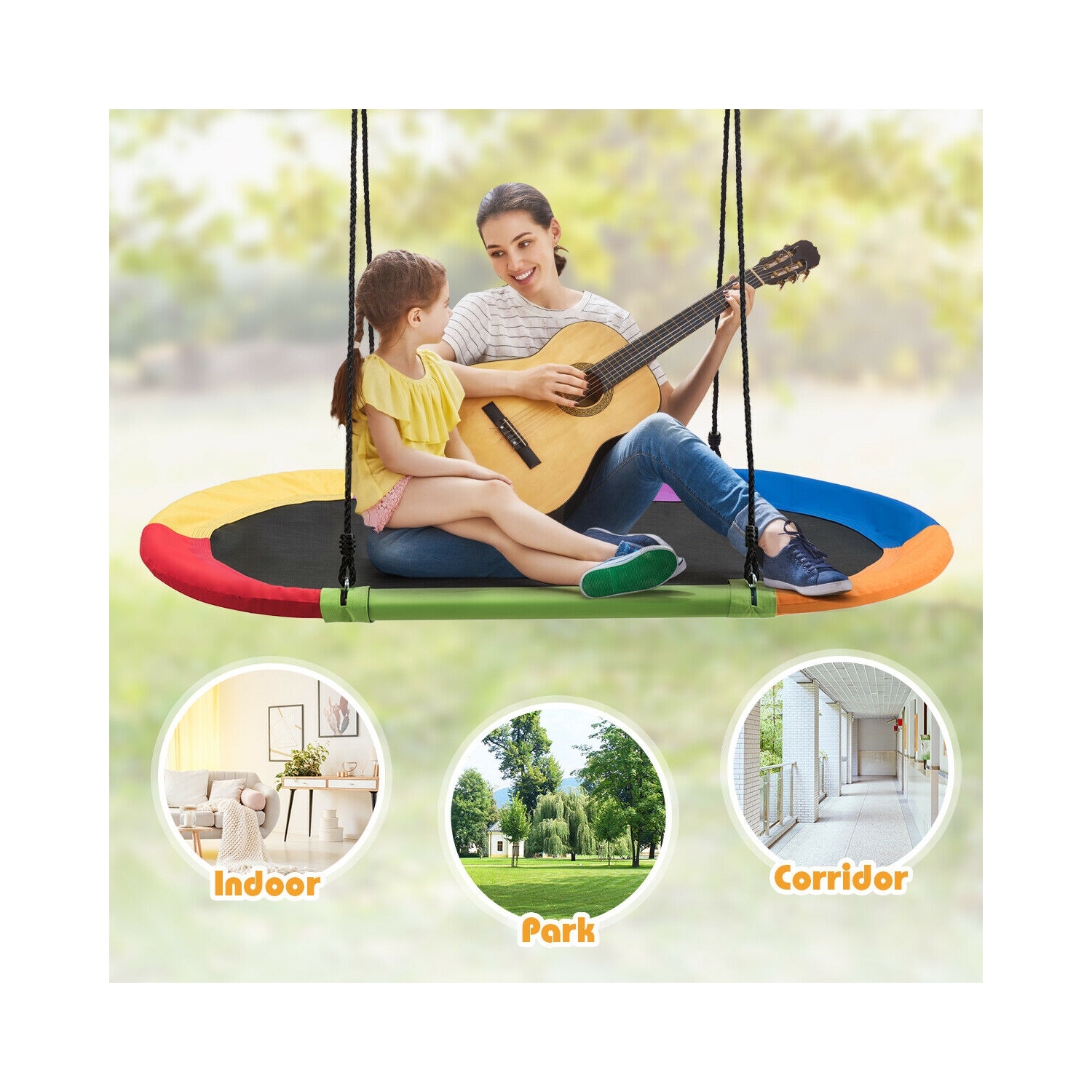 Gymax 60'' Saucer Tree Swing Surf Outdoor Adjustable Kids Giant Oval Platform Swing Set