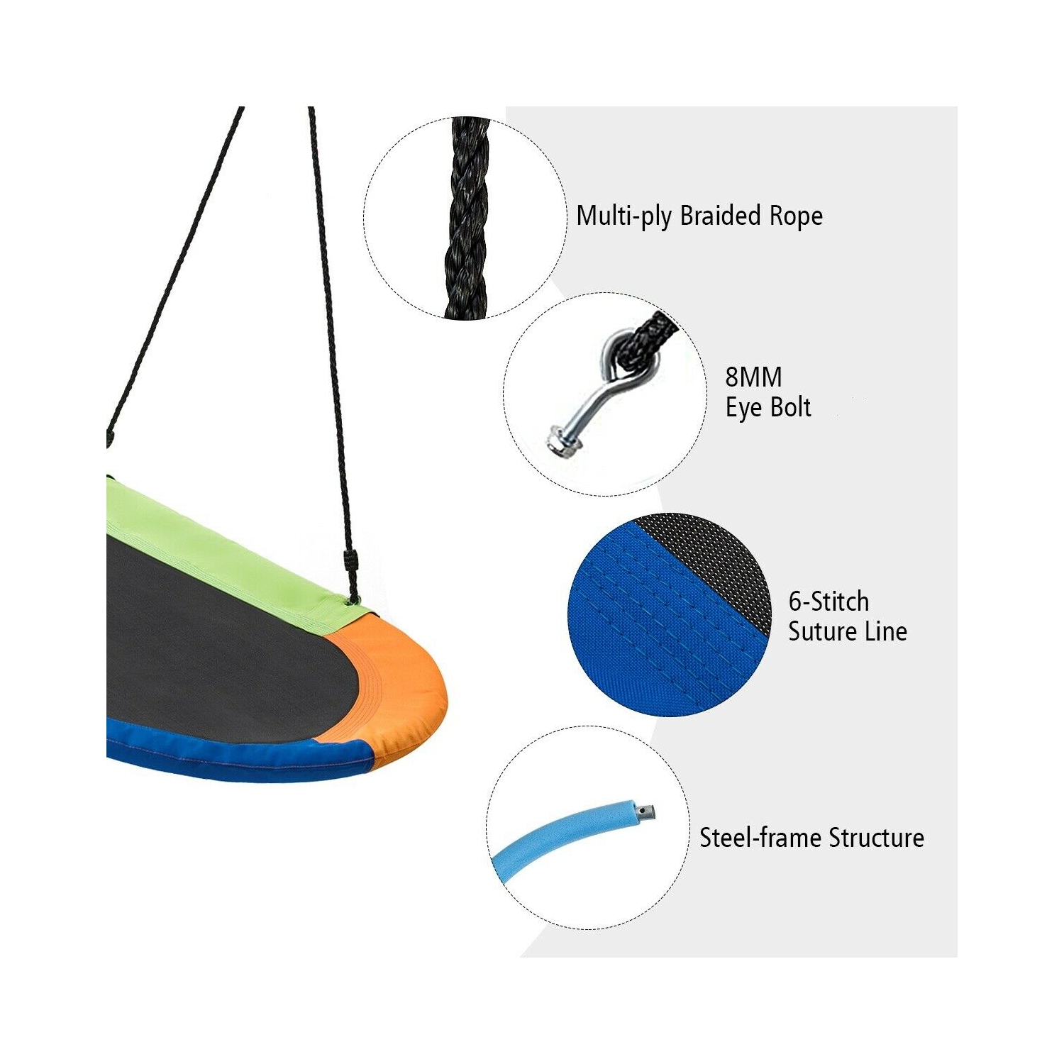 Gymax 60'' Saucer Tree Swing Surf Outdoor Adjustable Kids Giant Oval Platform Swing Set