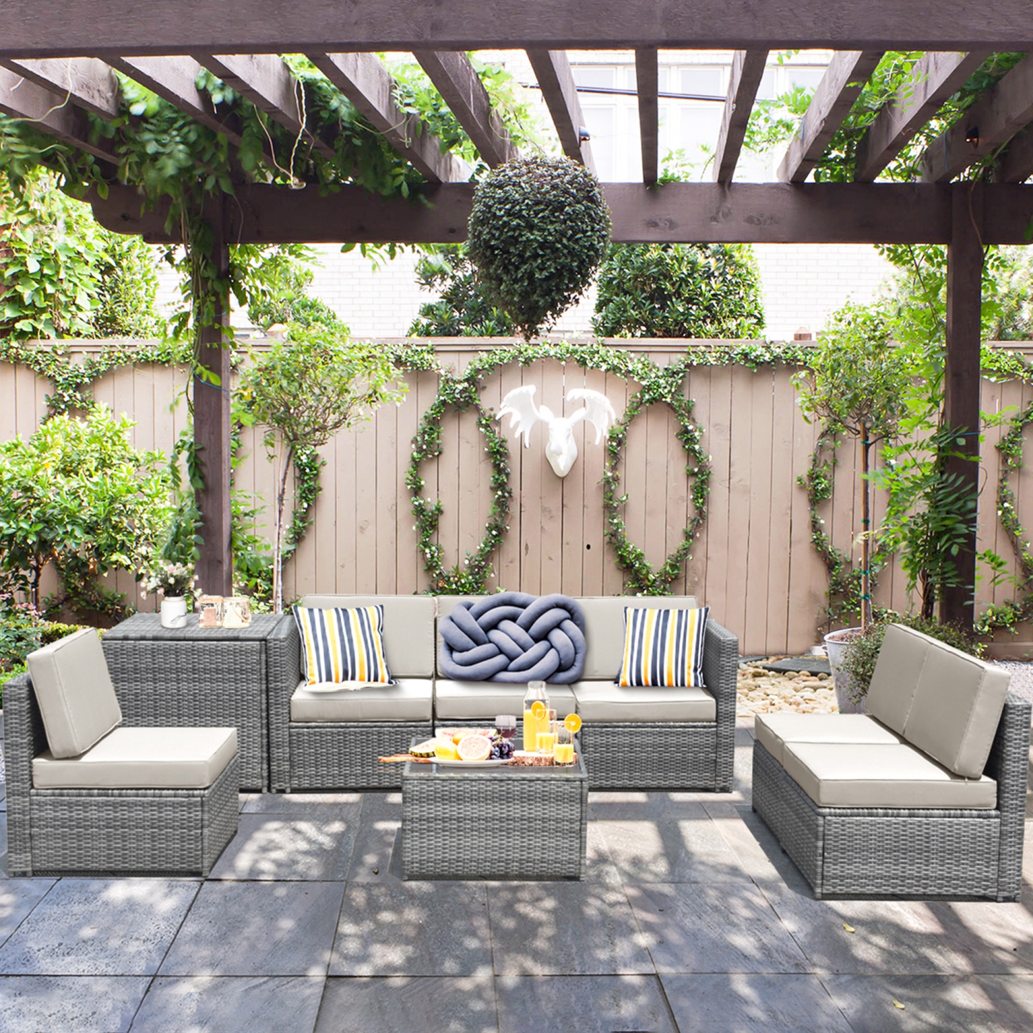 Salon de jardin 8 pièces en rotin Gymax