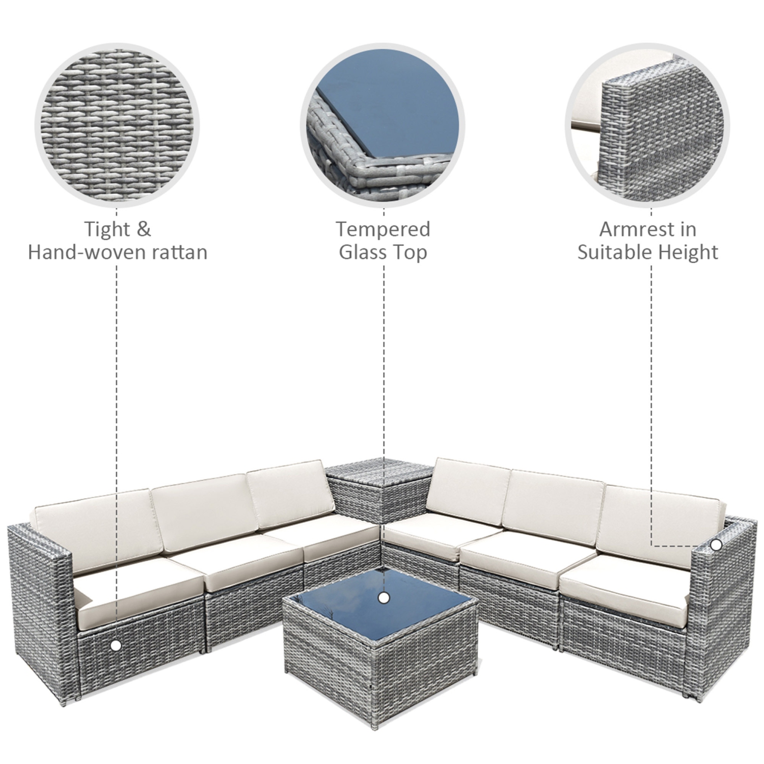 Salon de jardin 8 pièces en rotin Gymax