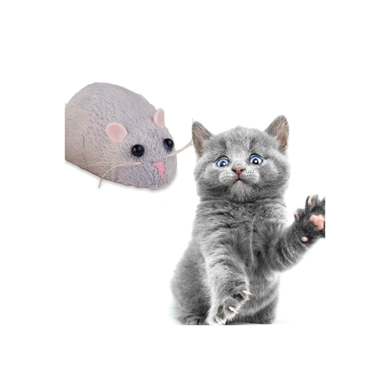 Tradeopia Wireless Remote Control Gray Mouse Fluffy Electronic Mouse Toy to play with Cats