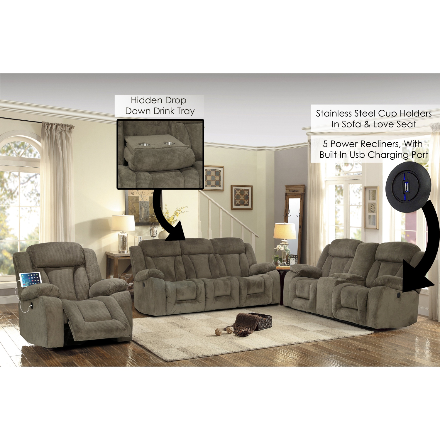 Fauteuil inclinable électrique avec port USB d’Infinite Imports