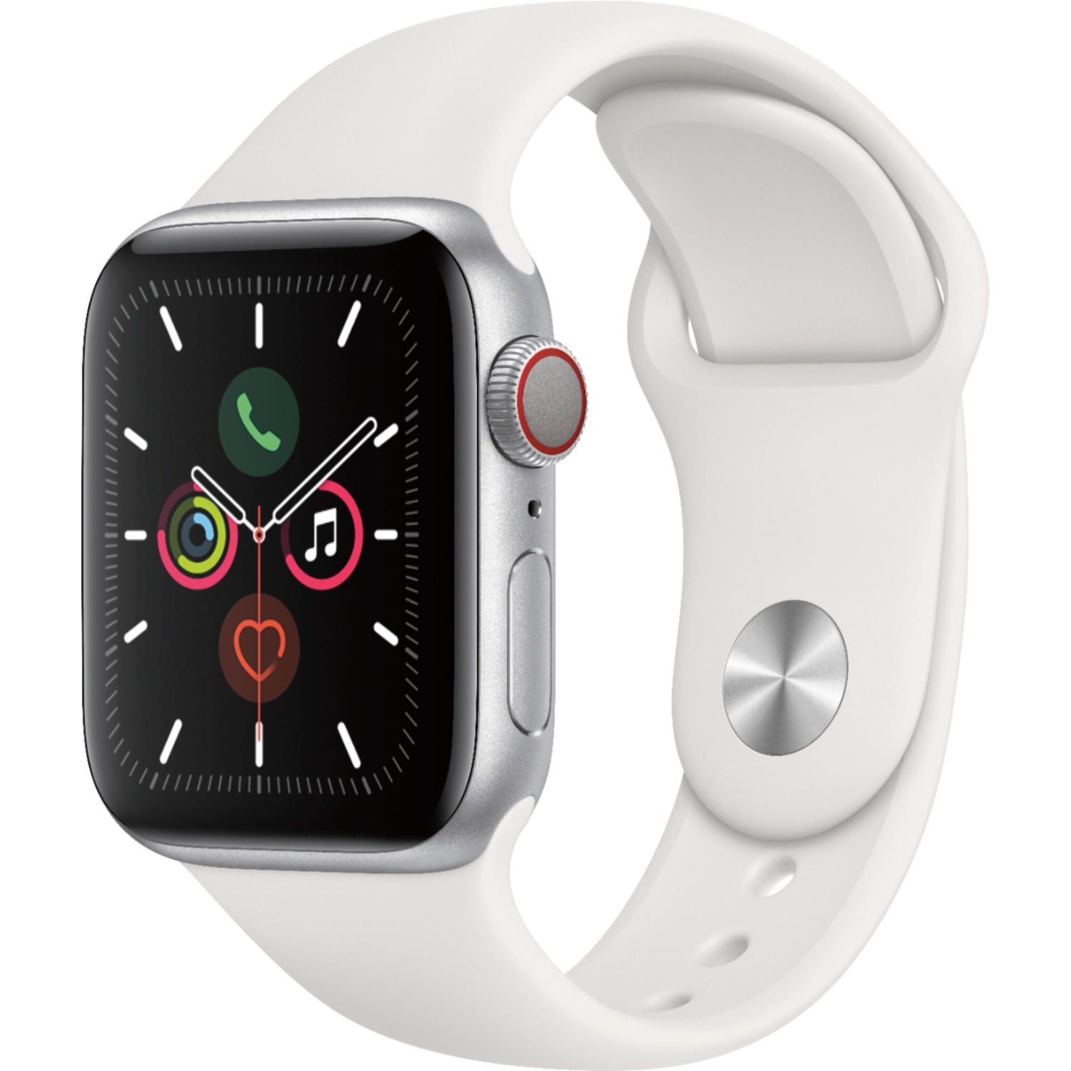 Refurbished (Good) - Apple Watch Series 5 (GPS + Cellular) 44mm Silver Aluminum with White Sport Band - Certified Refurbished