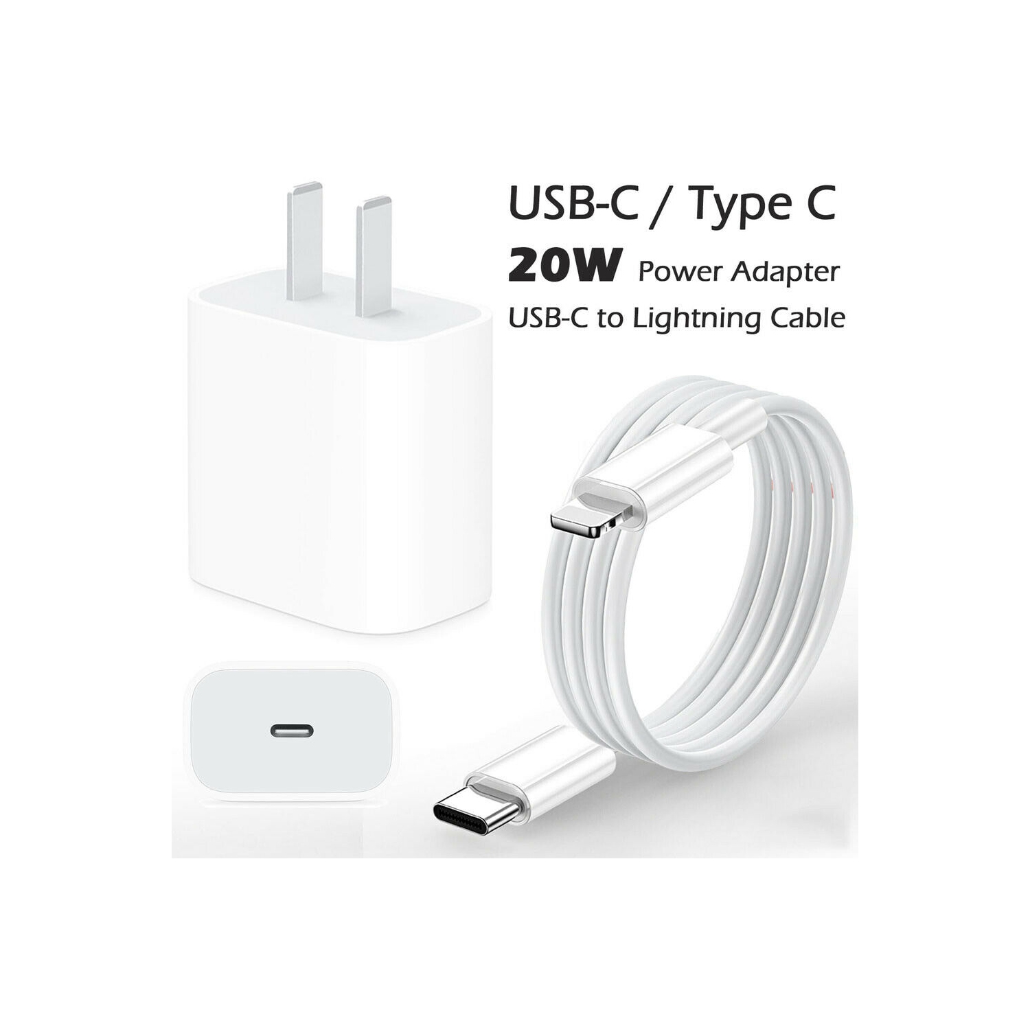 20W Type USB C Fast Wall Charger Power Adapter + 1m USB-C to Lightning Cable for iPhone 12 / 12 Pro / Max, 12 Mini