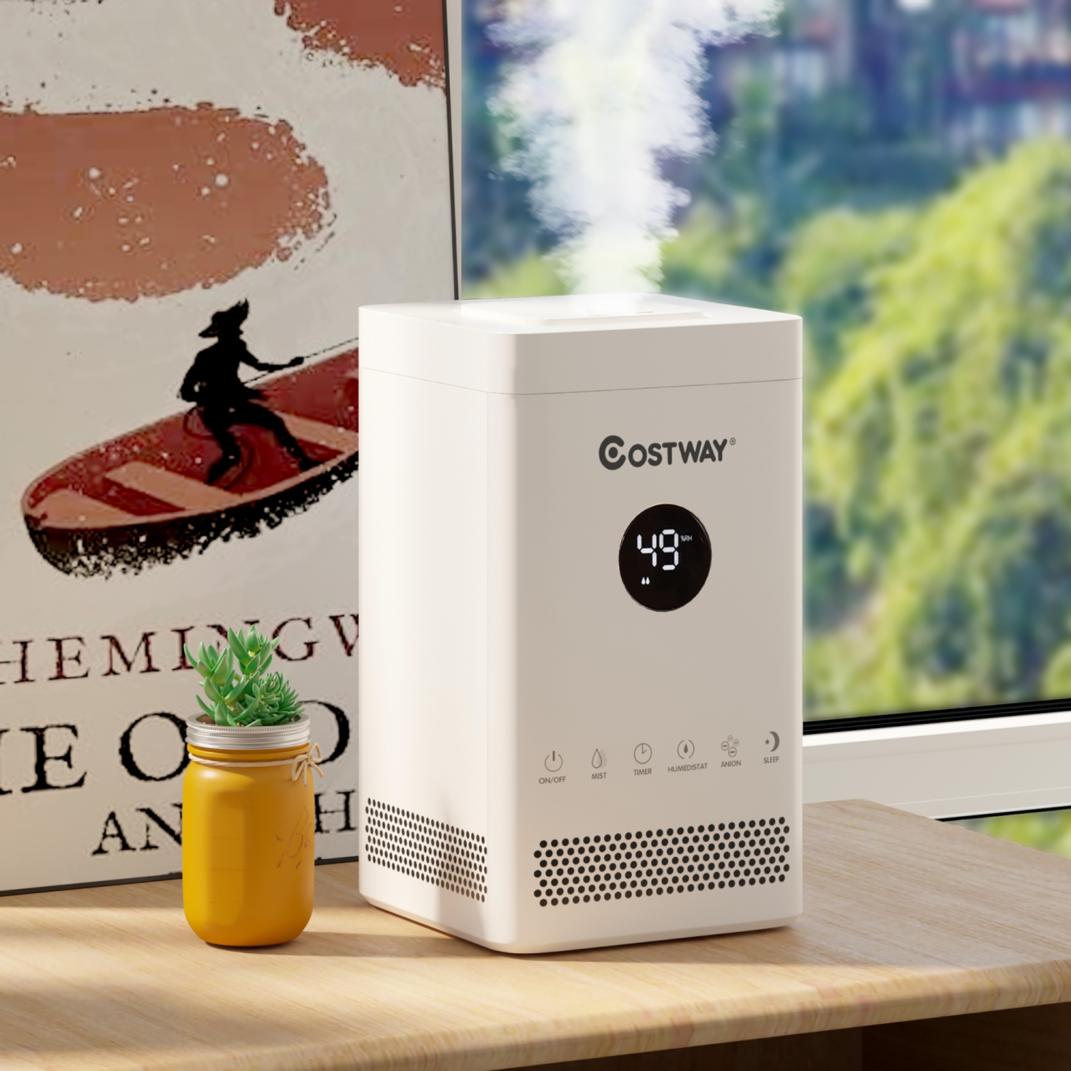 Costway 3.5L Quiet Top Fill Air Humidifier w/ 3-Level Mist Timer Sleep Mode for Bedroom