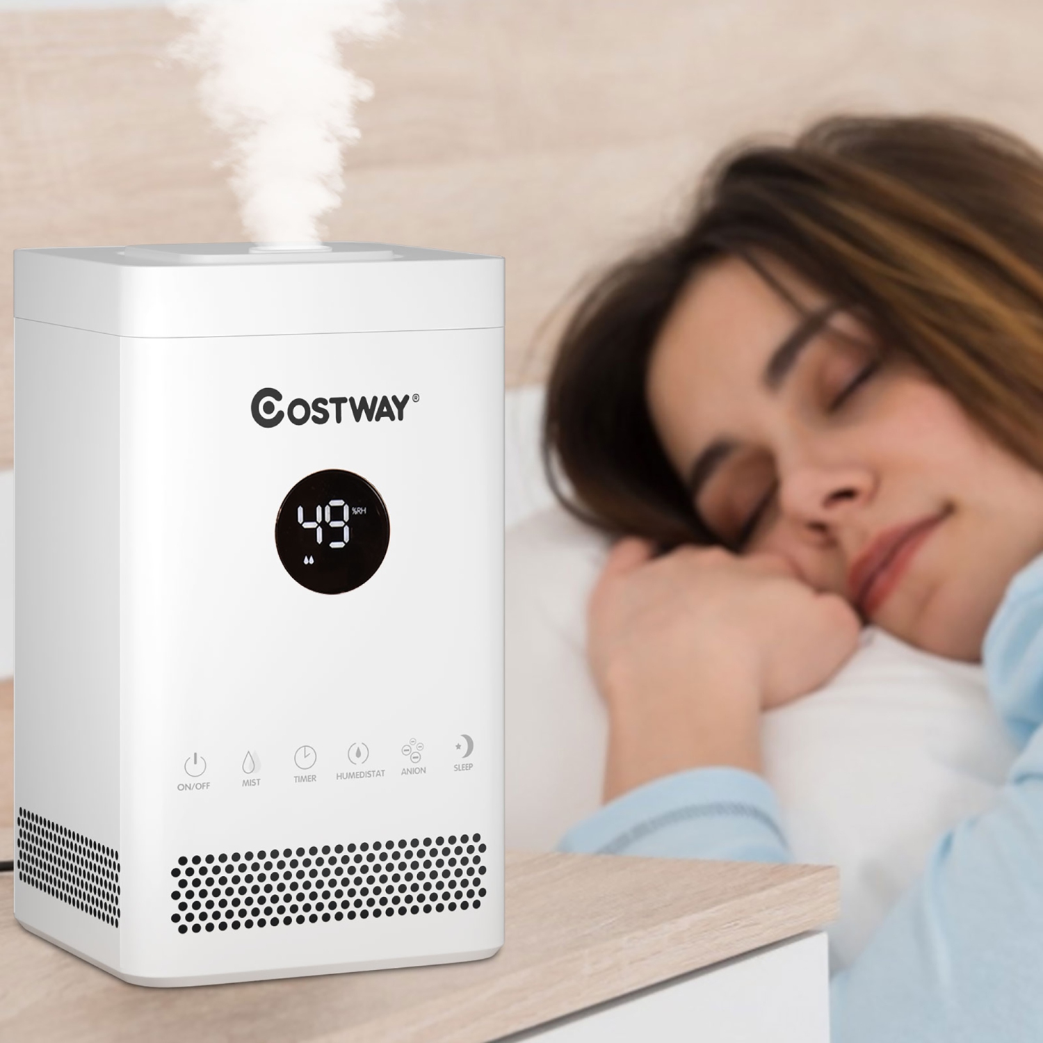 Costway 3.5L Quiet Top Fill Air Humidifier w/ 3-Level Mist Timer Sleep Mode for Bedroom