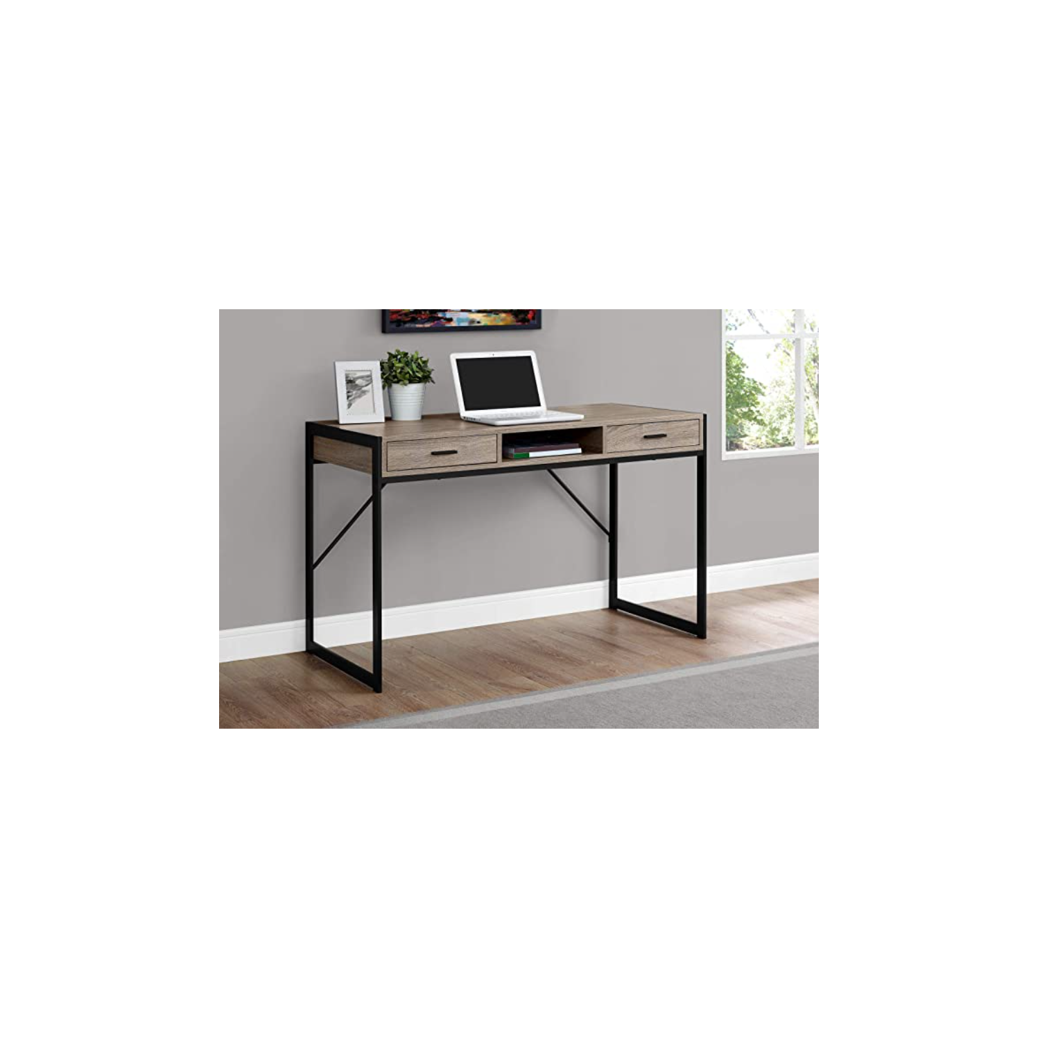 BUREAU d’ordinateur - 48 l/taupe foncé/métal noir