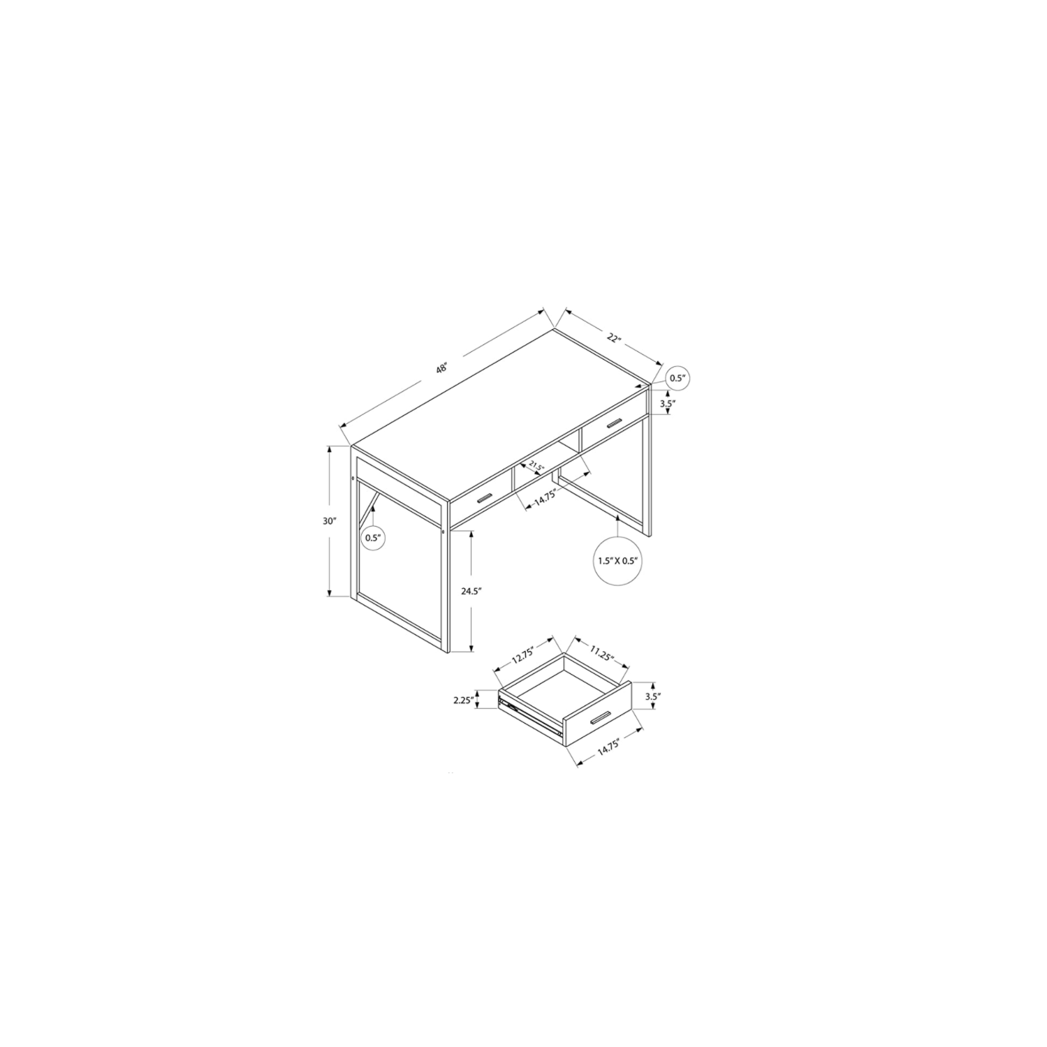 BUREAU d’ordinateur - 48 l/taupe foncé/métal noir