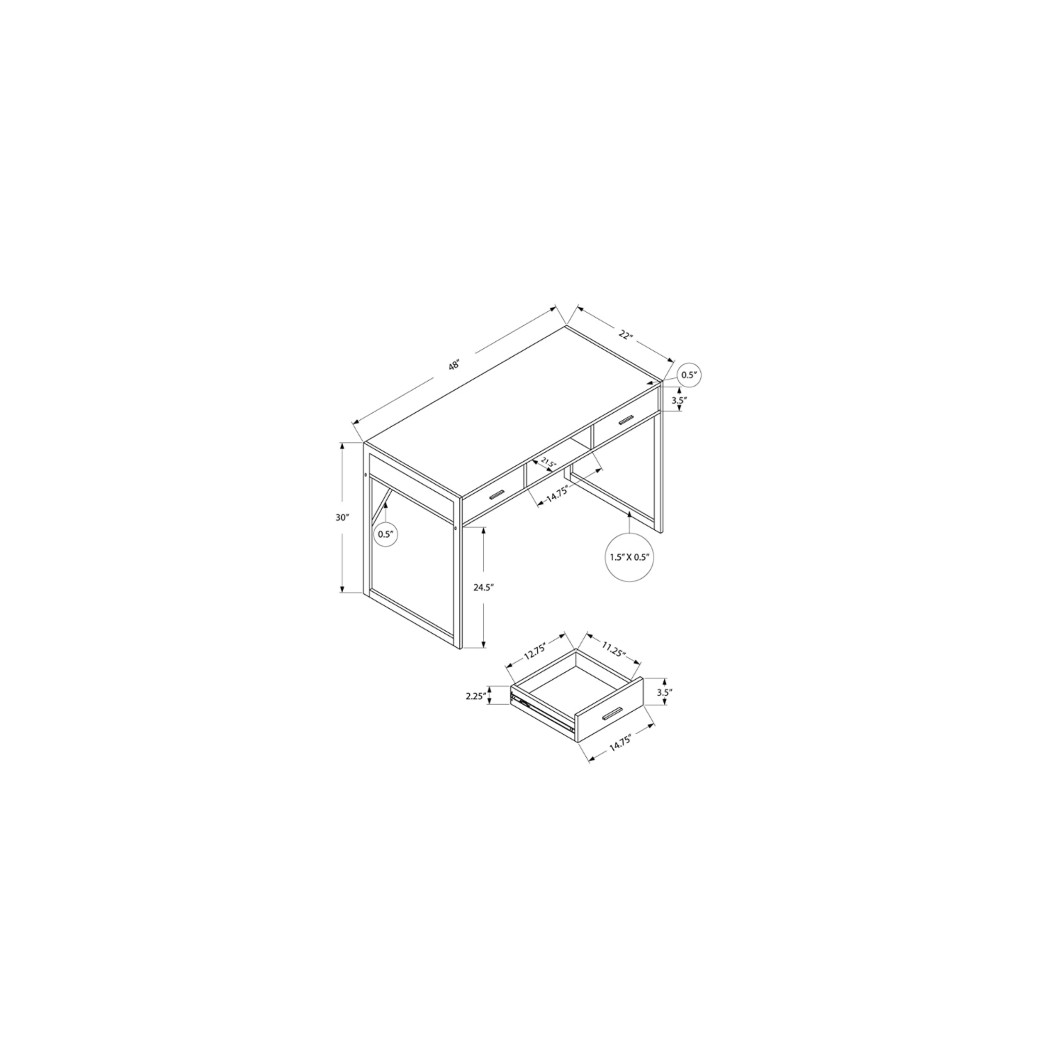 Specialties Computer DESK-48 L/White/Silver Metal