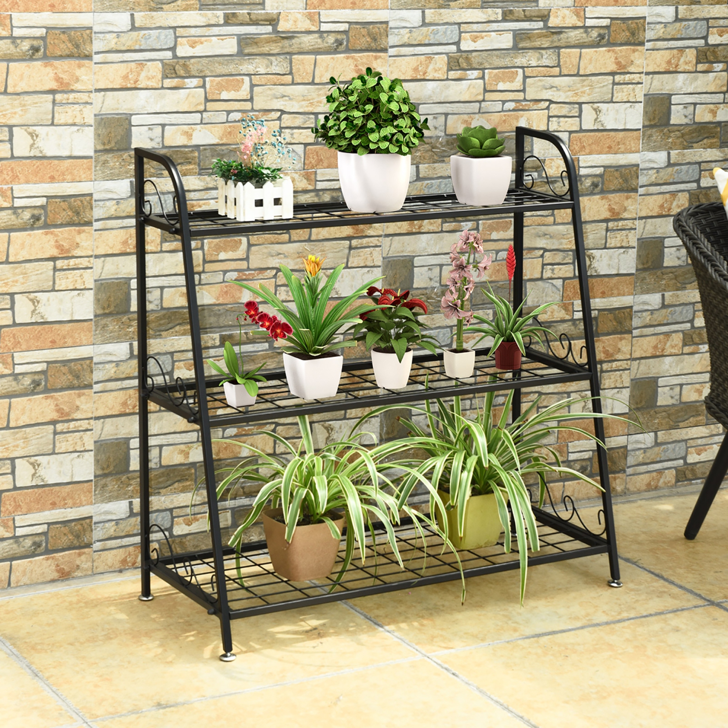 Costway 3-tier Metal Plant Stand Shelf Flower Pot Holder Display Rack Shoe Organizer