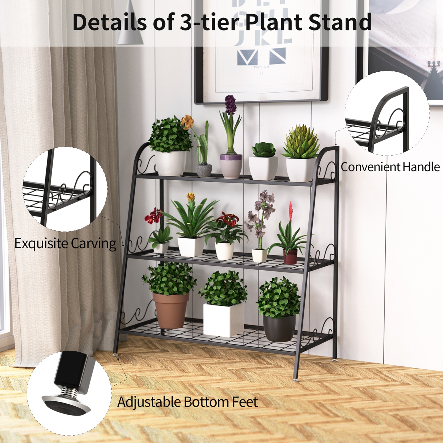 Costway 3-tier Metal Plant Stand Shelf Flower Pot Holder Display Rack Shoe Organizer