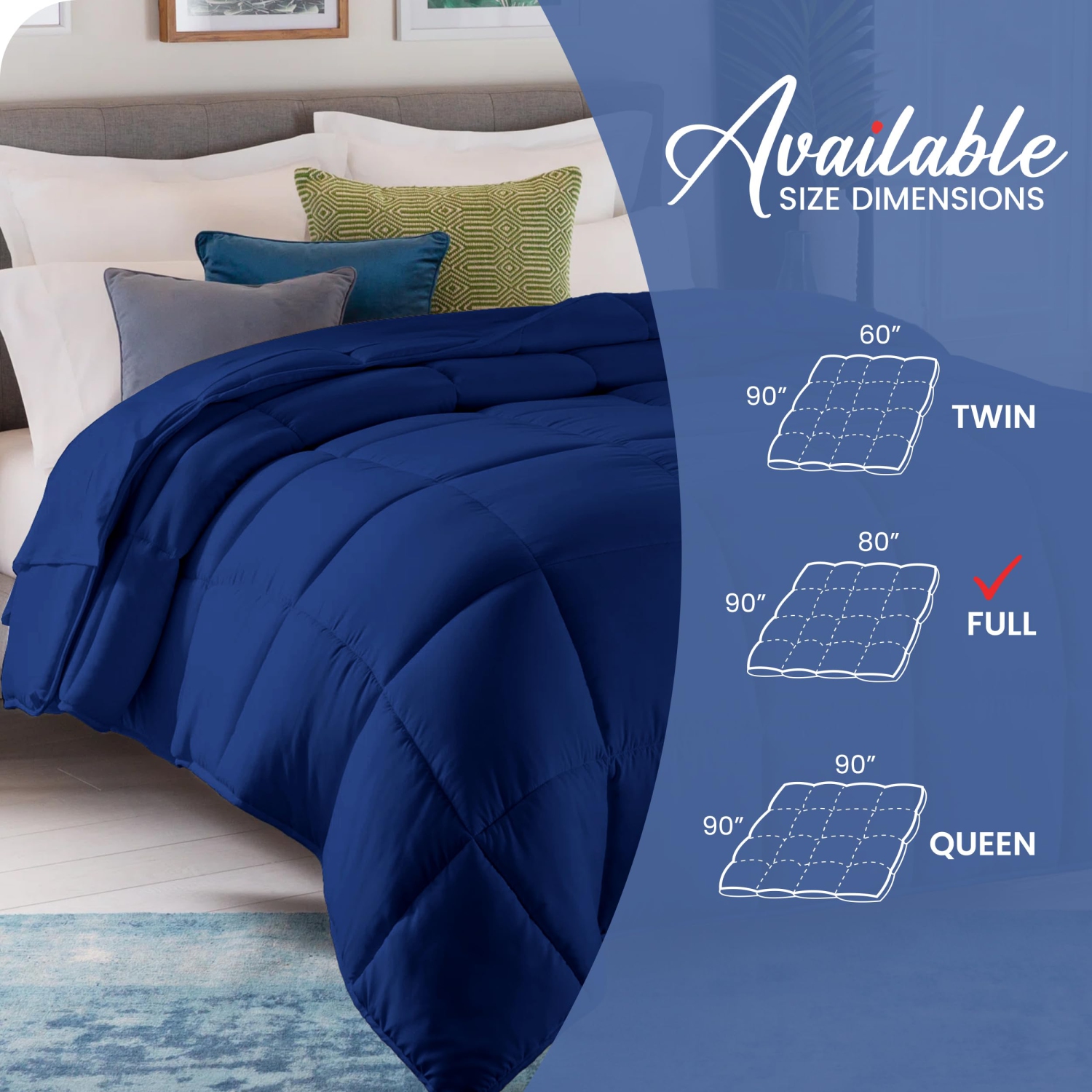Canadian – Couvre-lit en microfibre de lin, 80 x 90 po, cousu cousu, duvet de soie, bourre de douillette hypoallergénique, respirante, bleu