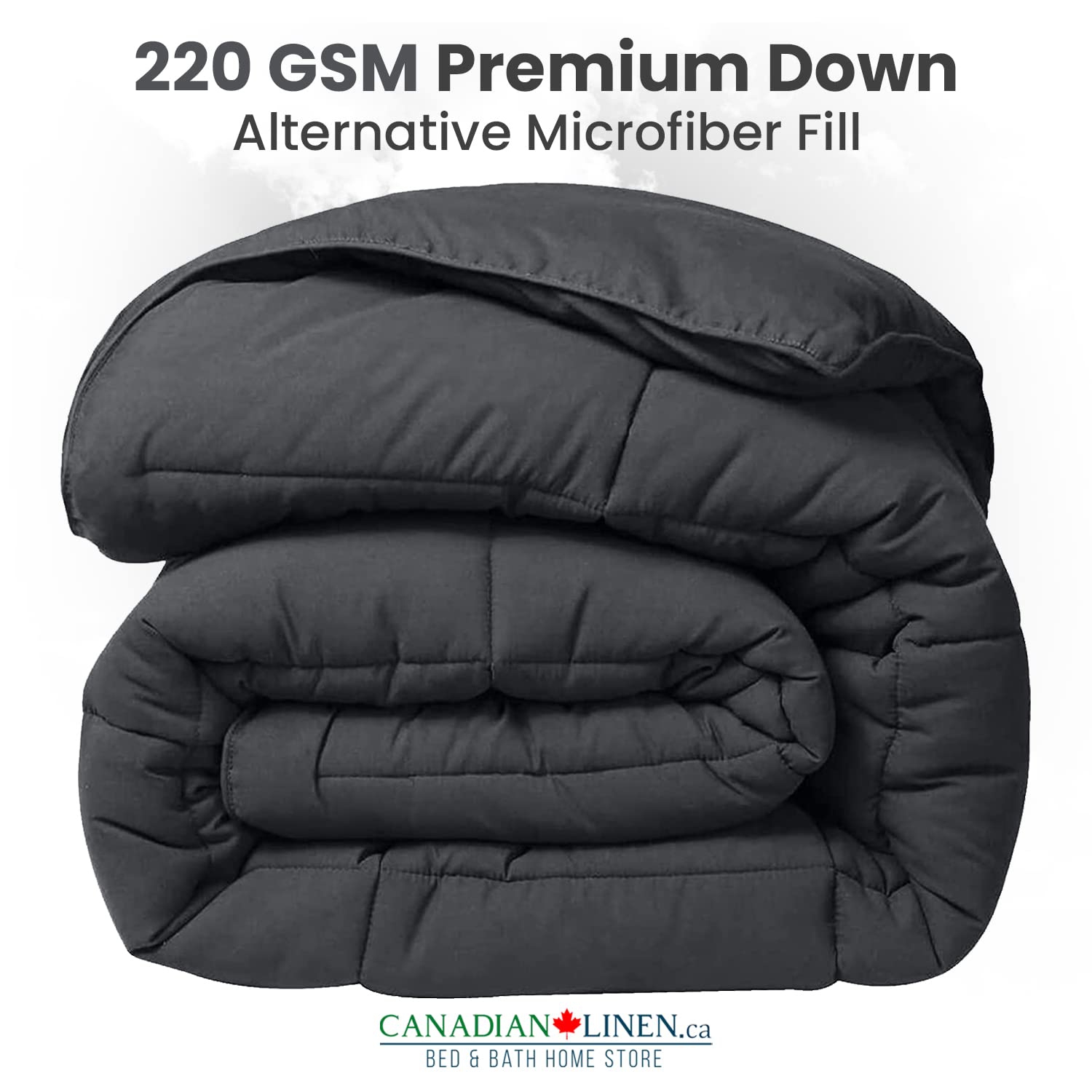 Canadian – Couvre-lit en microfibre de lin, 90 x 90&nbsp;po, cousu en carré, bourre de douillette en duvet synthétique, hypoallergénique, gris, grand