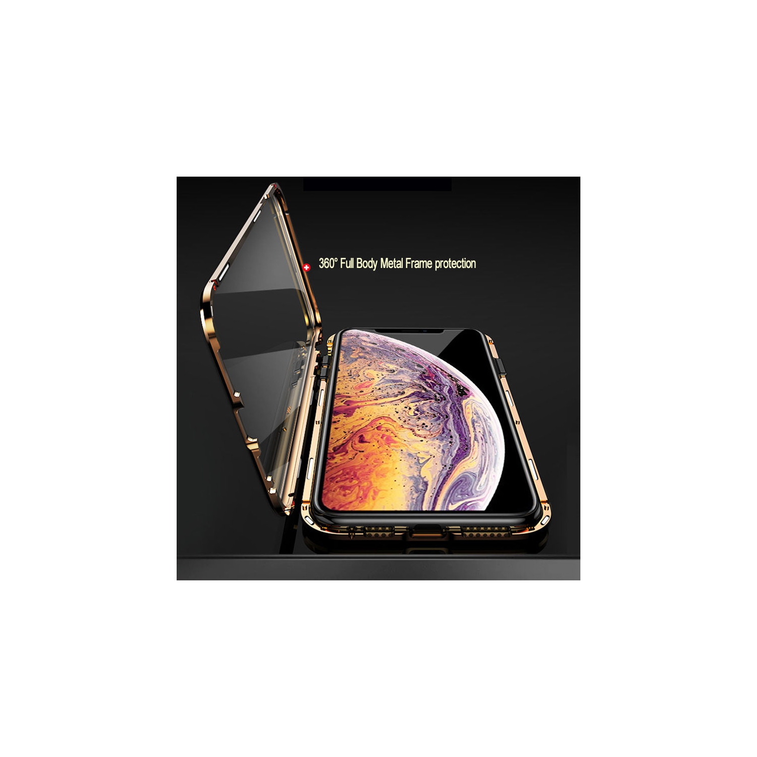 Kelvin 360° Clear Tempered Glass Magnetic Metal Case for iPhone 12 Pro Max - Gold