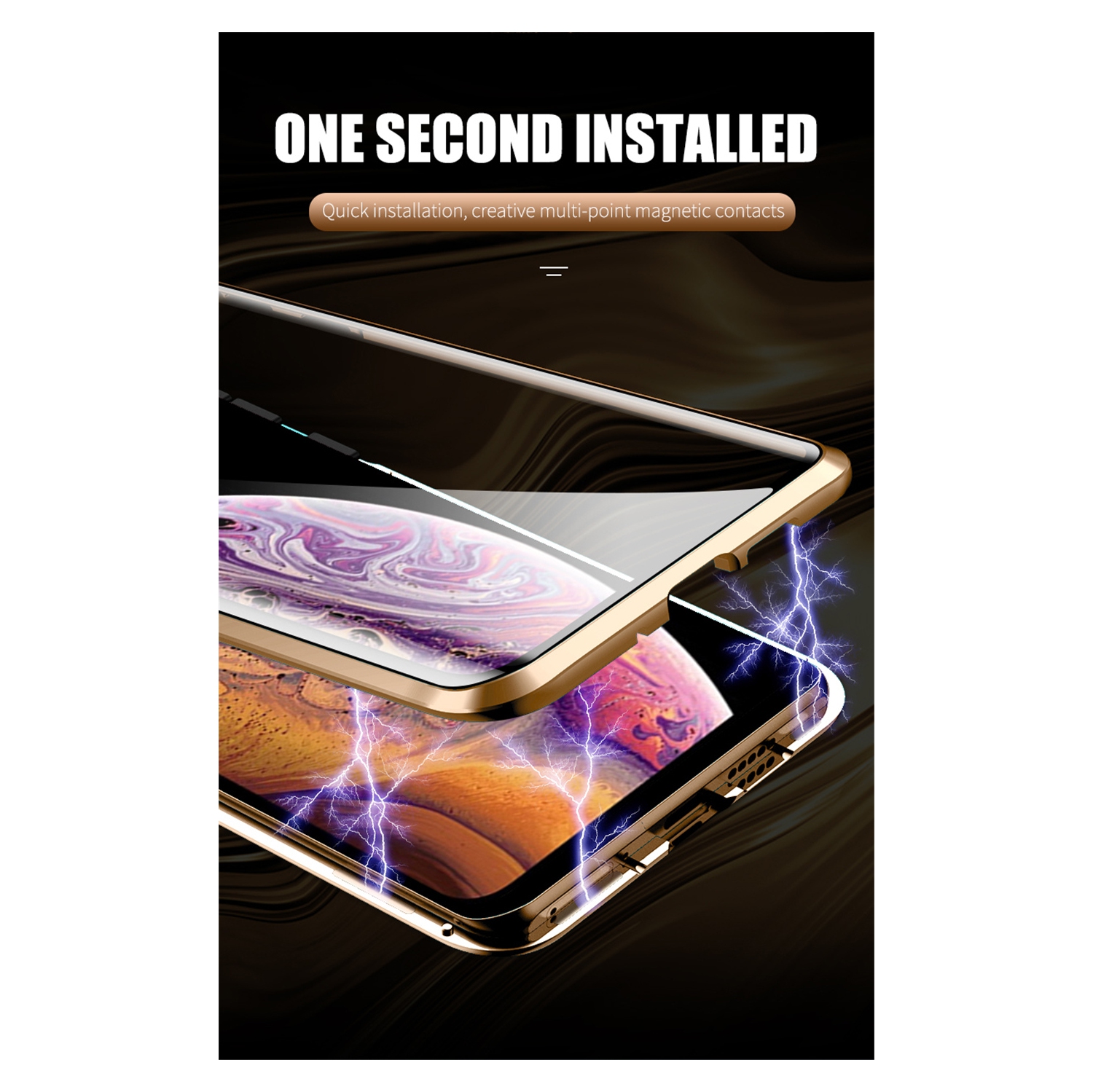 Kelvin 360° Clear Tempered Glass Magnetic Metal Case for iPhone 12 Pro Max - Gold