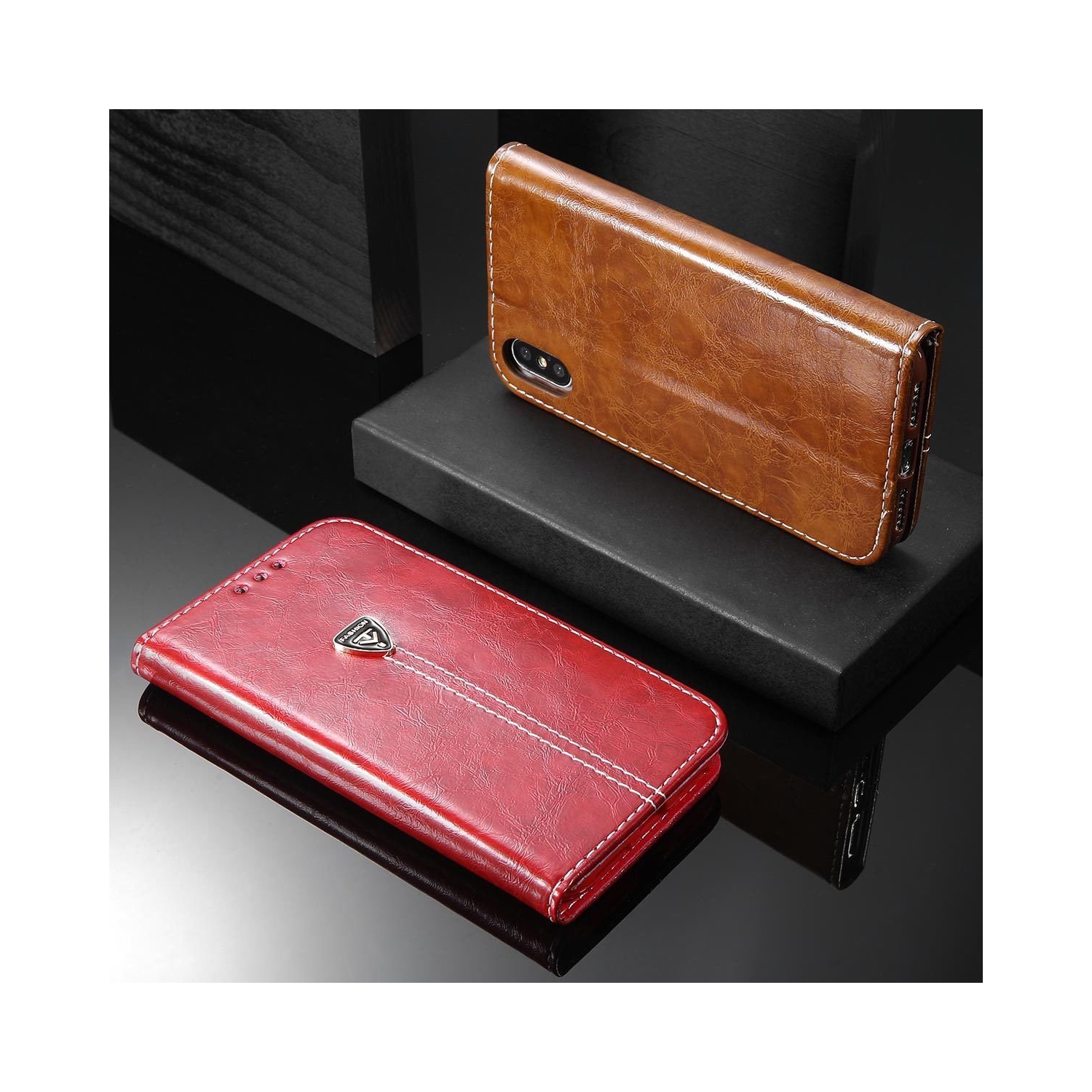 Coque iPhone 12 Pro Max Etui Housse Portefeuille en Cuir Véritable avec Fentes de Carte Fermeture à Aimant Support Anti-Choc Coque de Maintien TPU