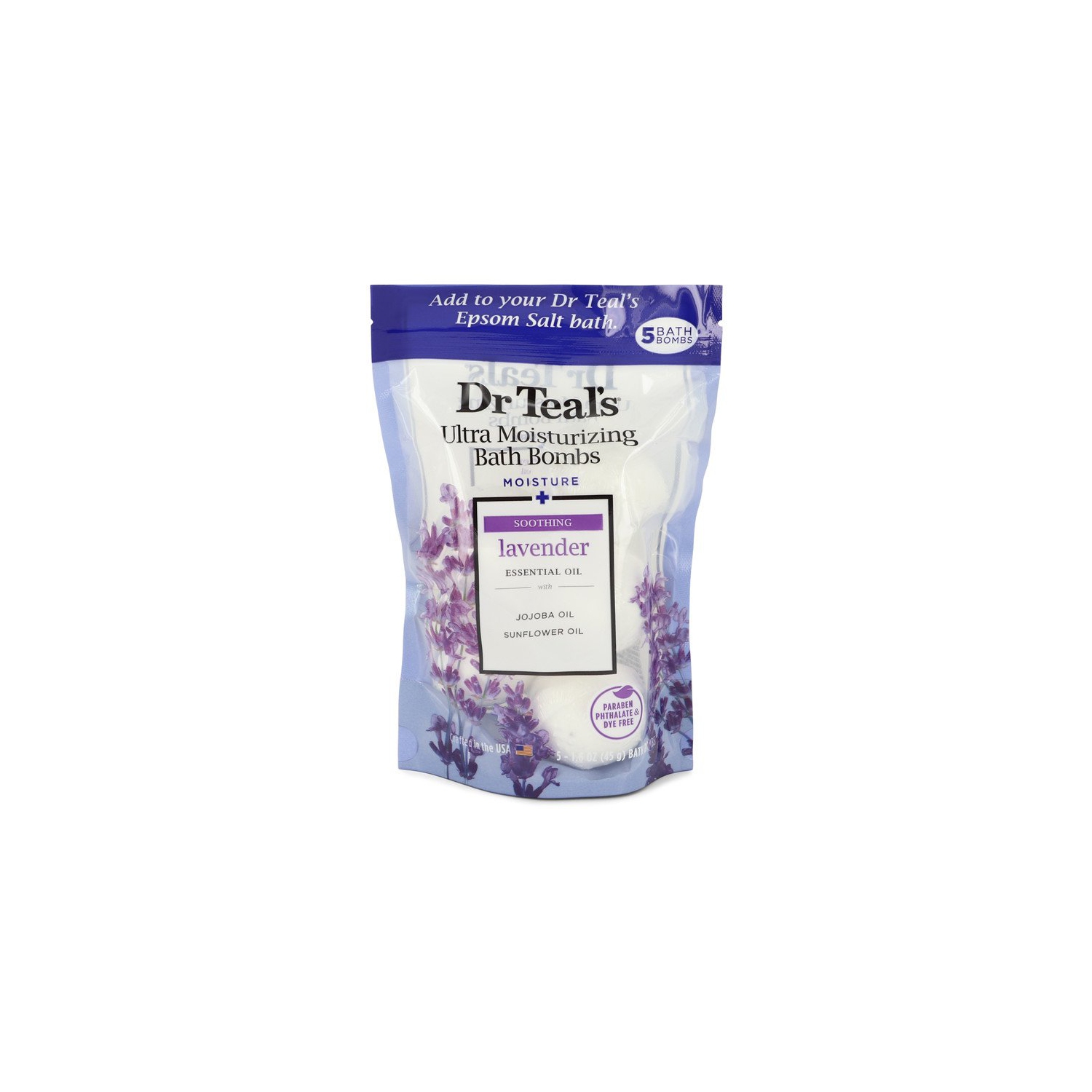 Dr Teal's Ultra Moisturizing Bath Bombs by Dr Teal's Five 1.6 oz Moisture Soothing Bath Bombs with Lavender, Essential Oils, Jojoba Oil, Sunflower