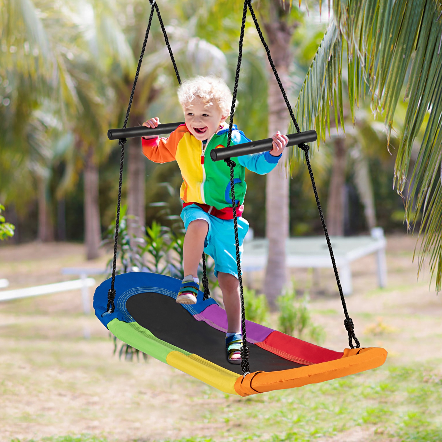 Costway Saucer Tree Swing Surf Kids Outdoor Adjustable Oval Platform Set w/ Handle