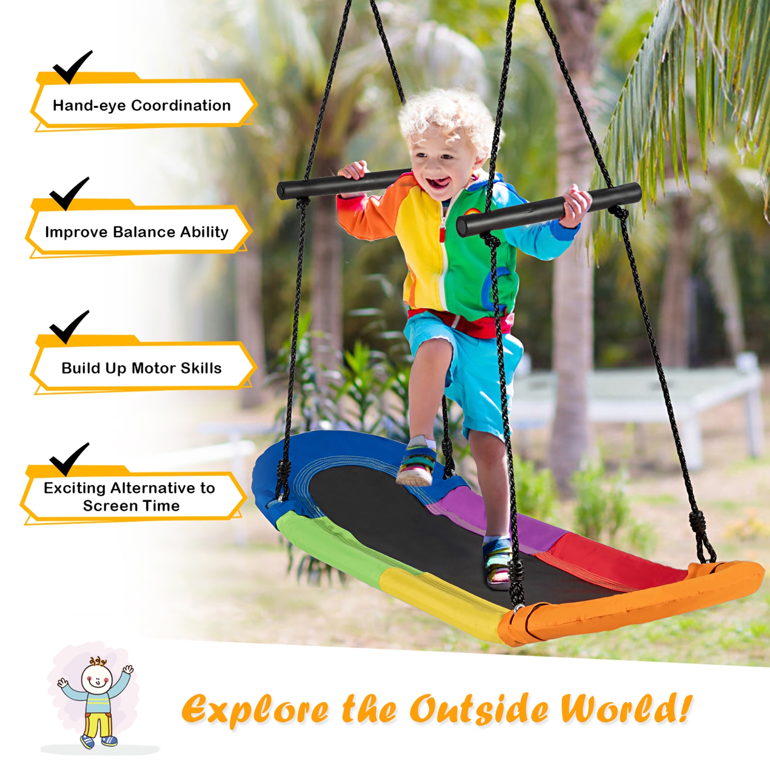 Costway Saucer Tree Swing Surf Kids Outdoor Adjustable Oval Platform Set w/ Handle