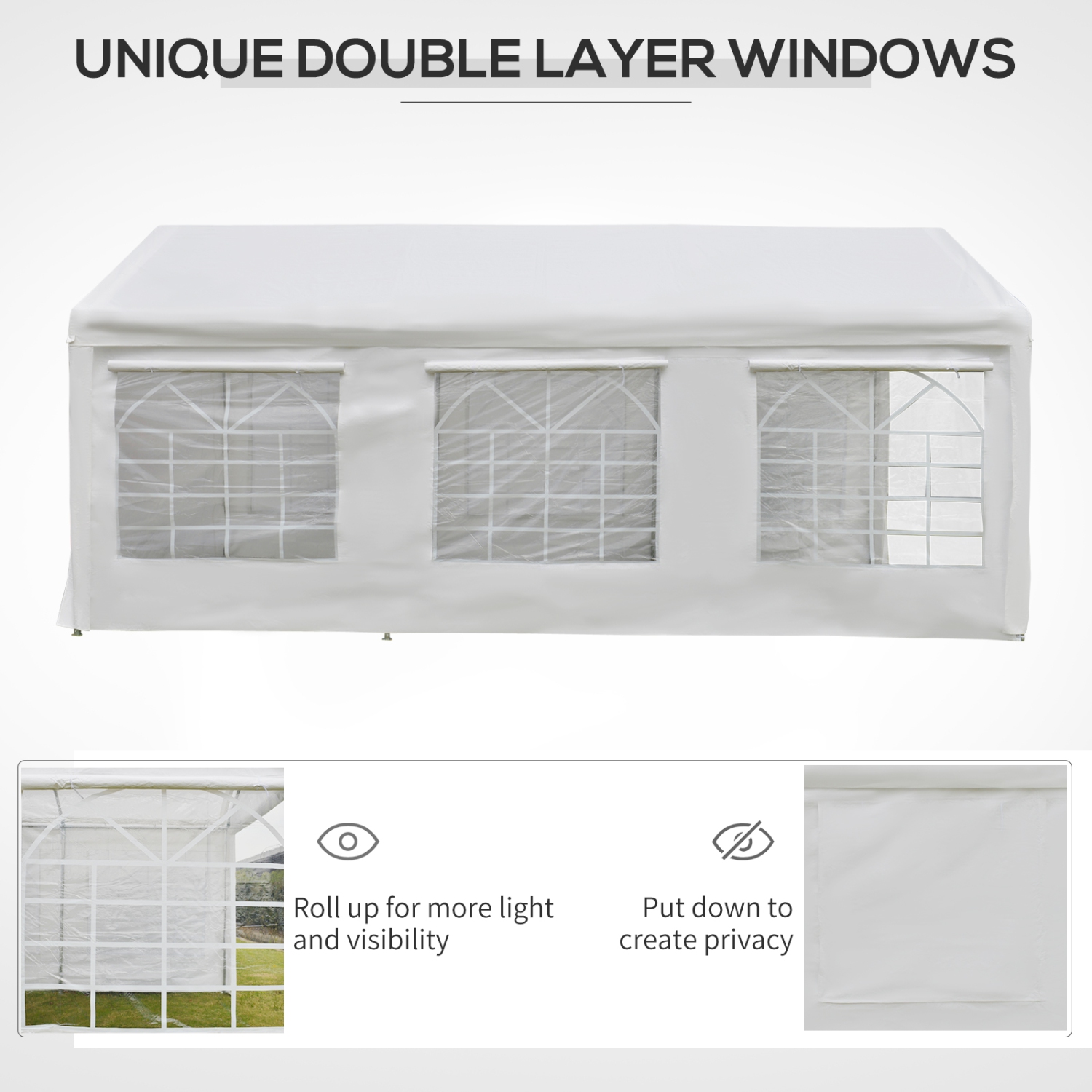 Outsunny 20’ x 10’ Heavy Duty Party Tent Outdoor Carport Canopy Shelter Gazobo with Water-Resistant Sidewall, Zipper Door and Windows, White