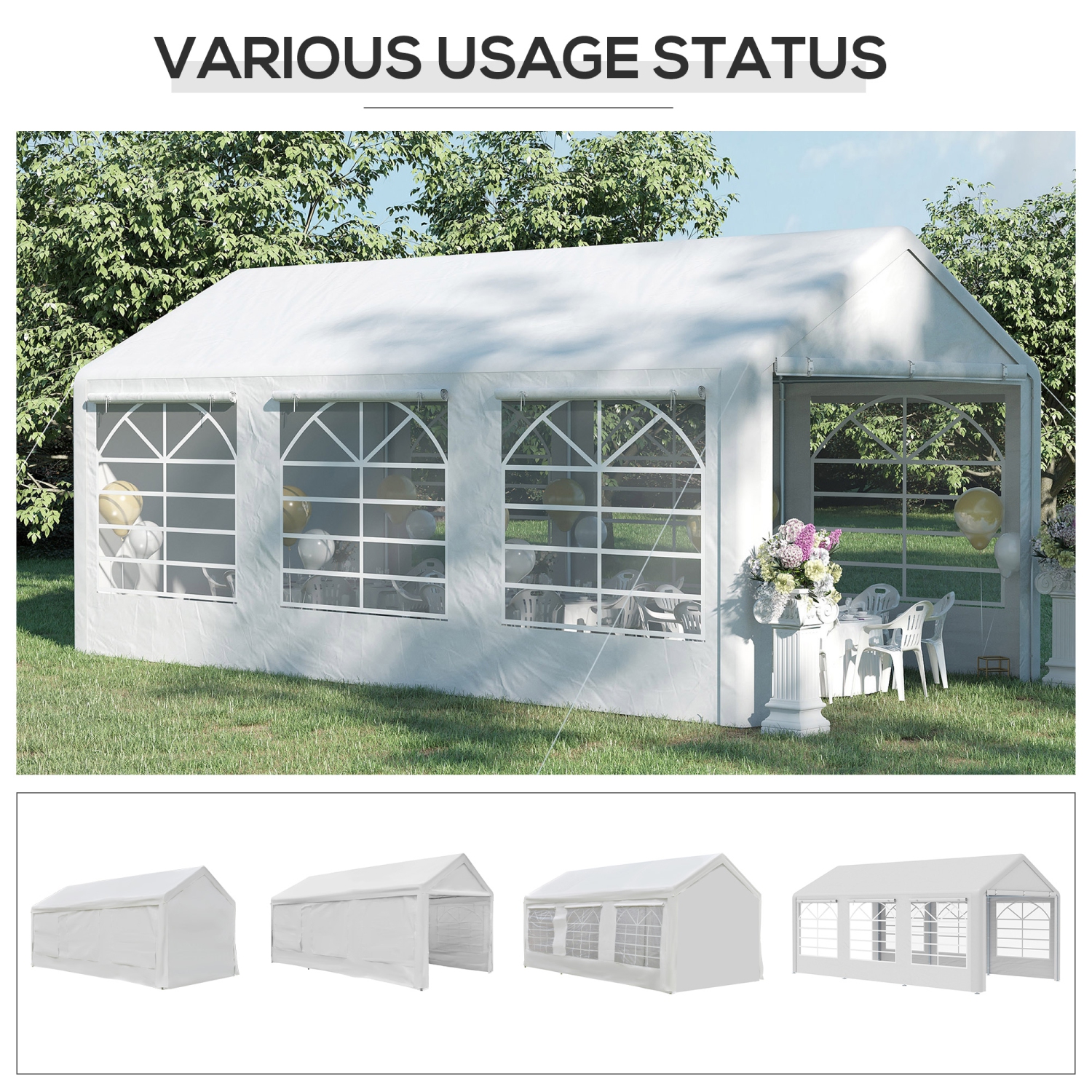 Outsunny 20’ x 10’ Heavy Duty Party Tent Outdoor Carport Canopy Shelter Gazobo with Water-Resistant Sidewall, Zipper Door and Windows, White