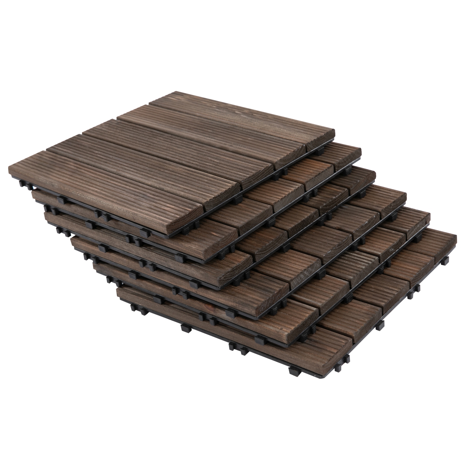 Outsunny 27 Pcs Carreaux de sol Carreaux de terrasse en bois massif à emboîtement pour intérieur et extérieur