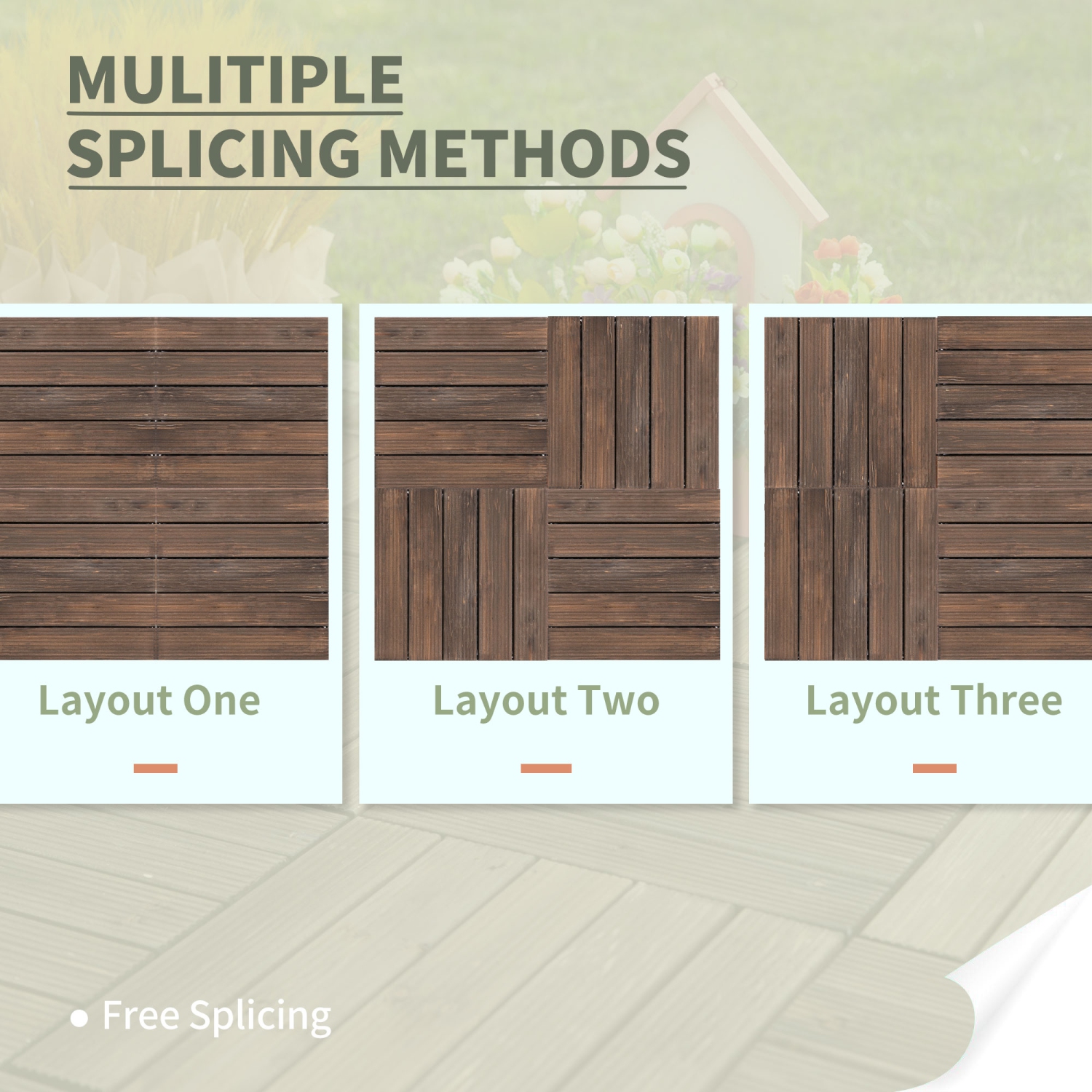 Outsunny 27 Pcs Carreaux de sol Carreaux de terrasse en bois massif à emboîtement pour intérieur et extérieur