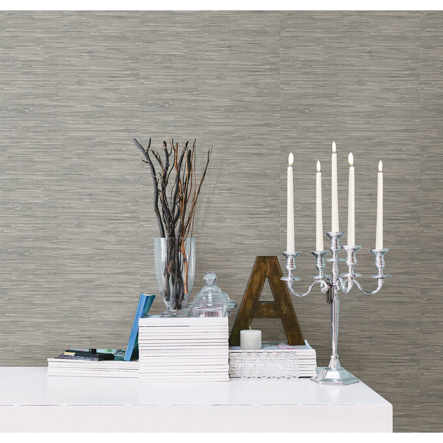 Papier peint autocollant Grasscloth de NuWallpaper - Gris