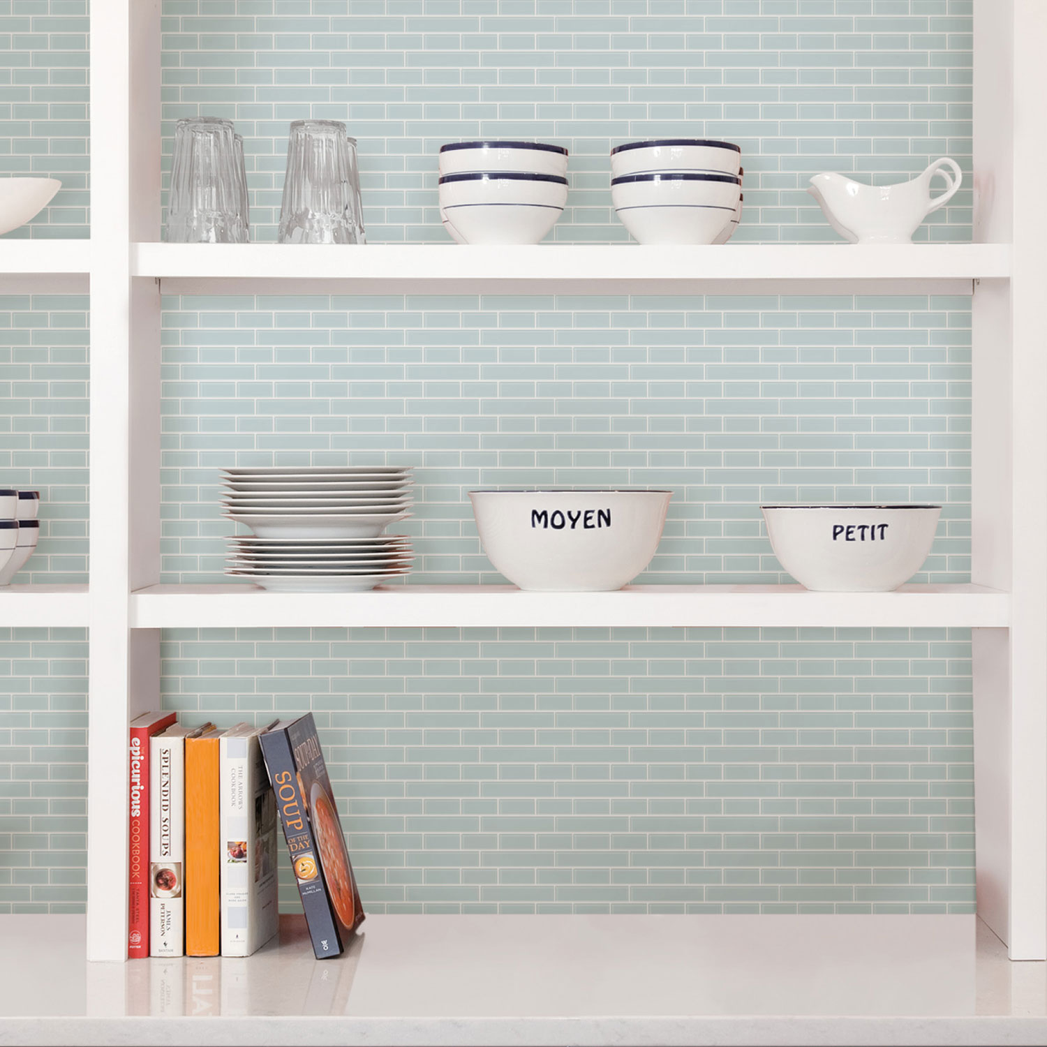 Tuiles de dosseret autocollantes Sea Glass d'InHome - Bleu