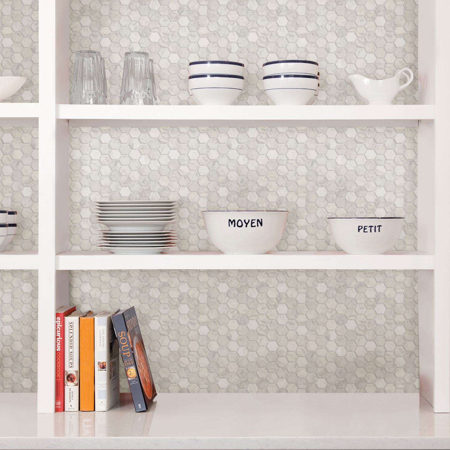 InHome Hexagon Marble Peel & Stick Backsplash Tiles - White