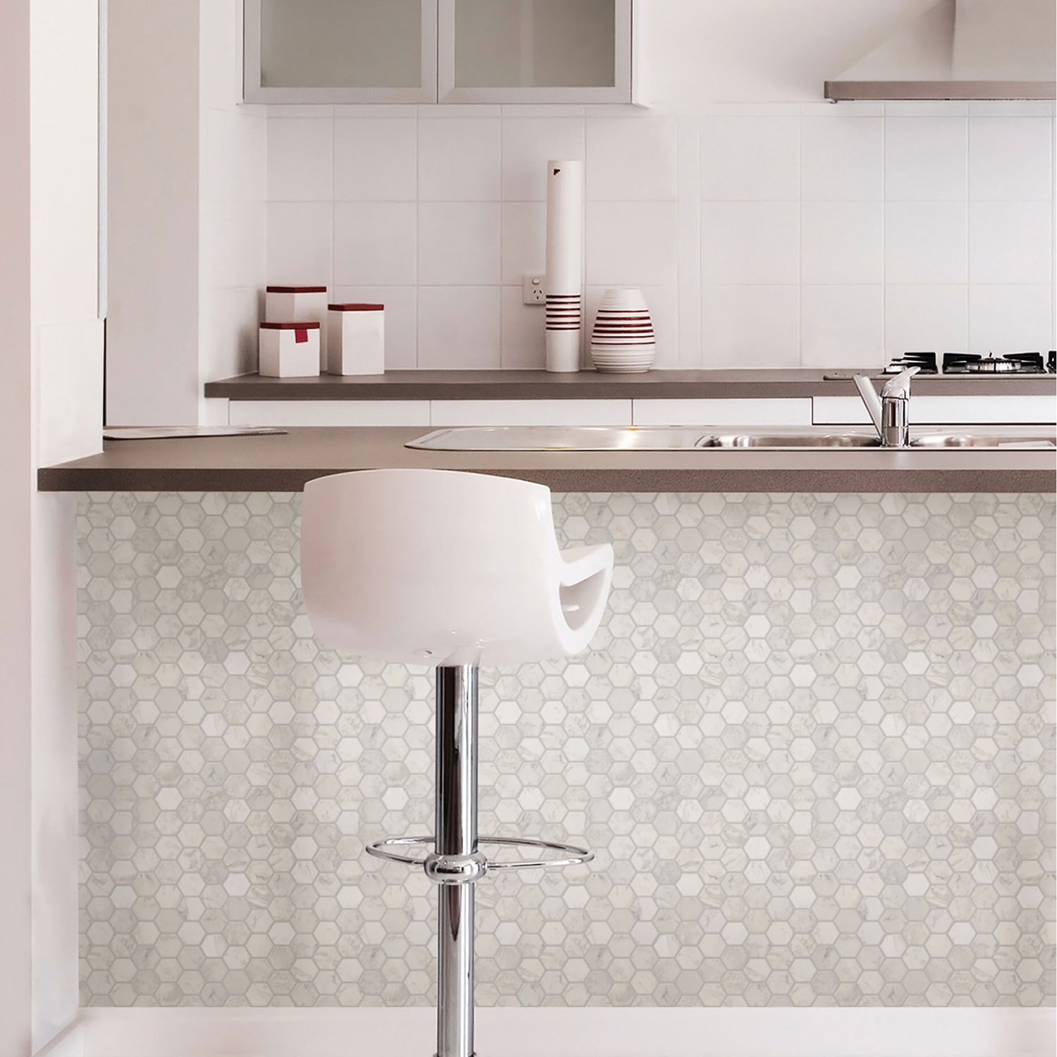 InHome Hexagon Marble Peel & Stick Backsplash Tiles - White