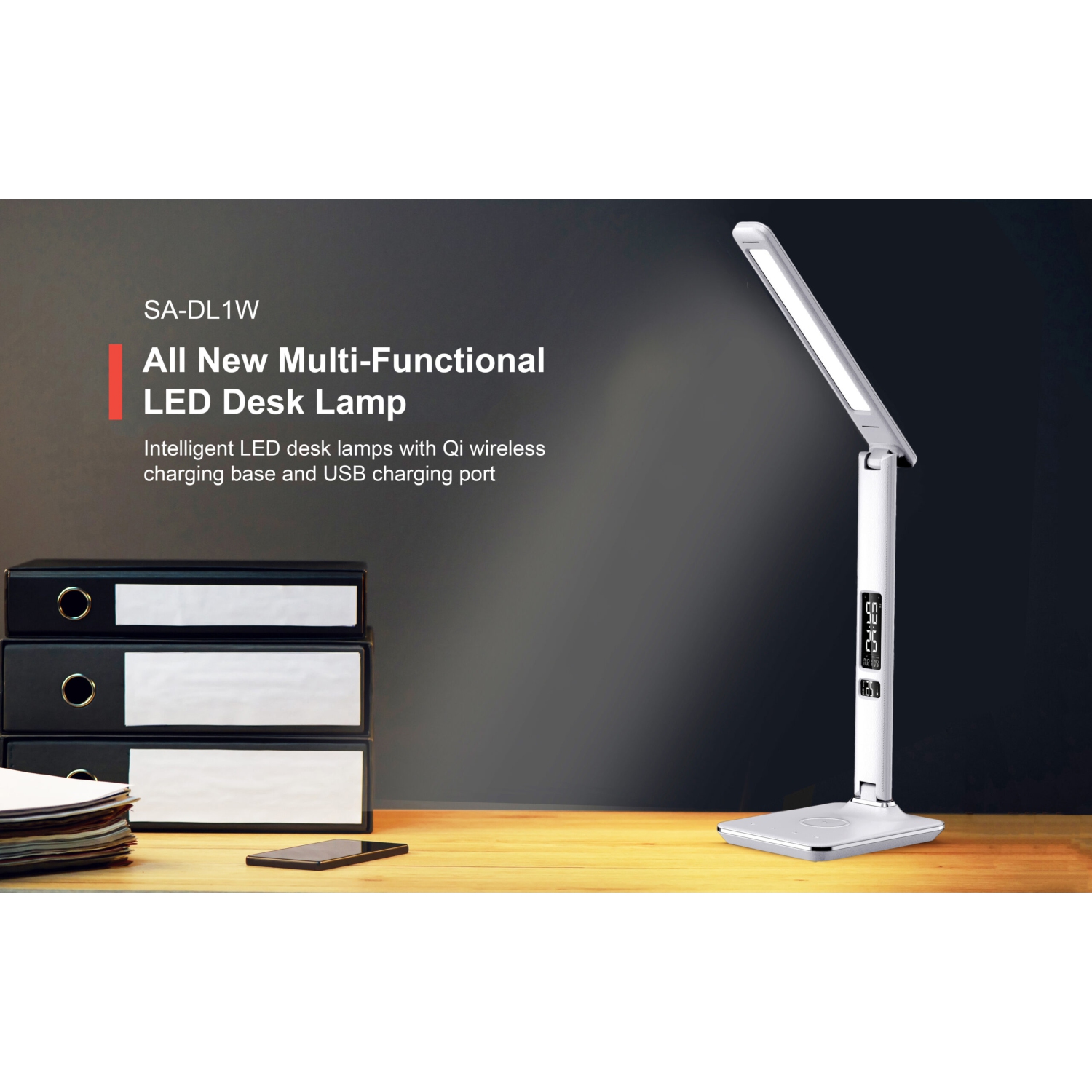 SHOPPINGALL LED Desk Lamp with Qi Wireless Charger, USB Charging