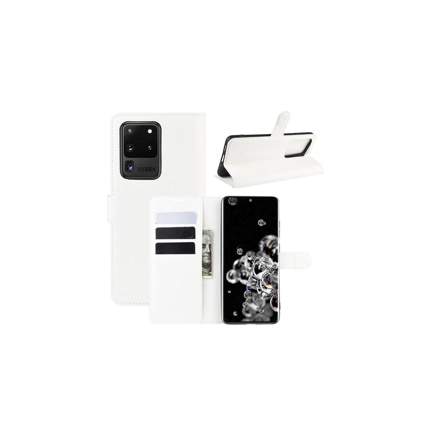 PANDACO White Leather Wallet Case for Samsung Galaxy S20 Ultra