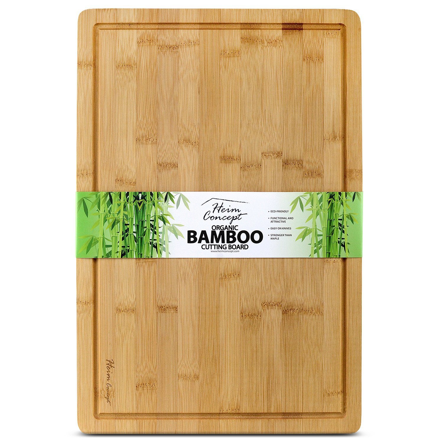 Très grande planche à découper et plateau de service en bambou biologique de première qualité avec cuvette ramasse-gouttes [ 18 x 12 x 3 po/4 po