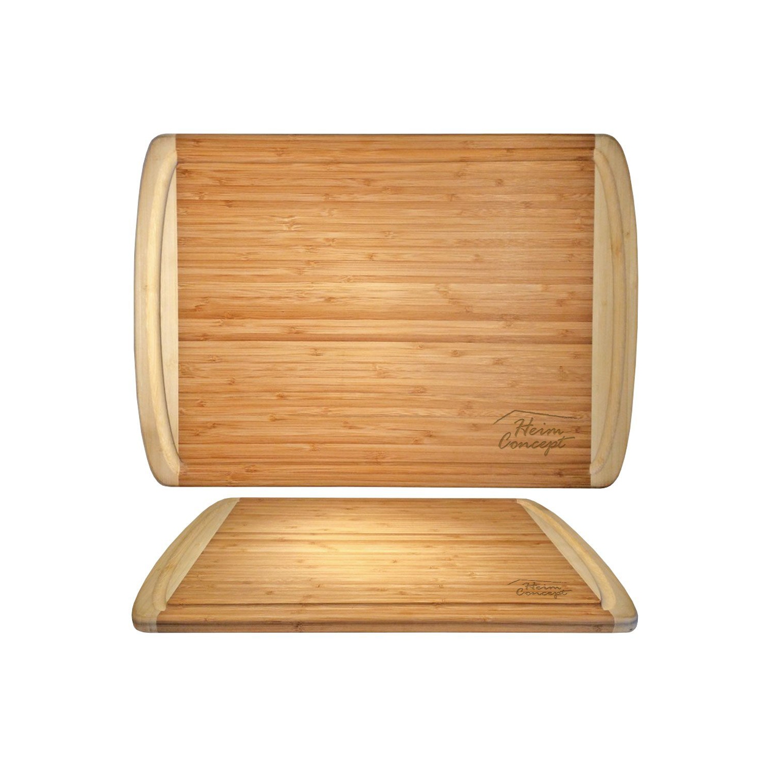 Planche à découper et plateau de service en bambou biologique avec cuvette ramasse-gouttes très grande [ 18 x 12 po - 1 po d'épaisseur ]