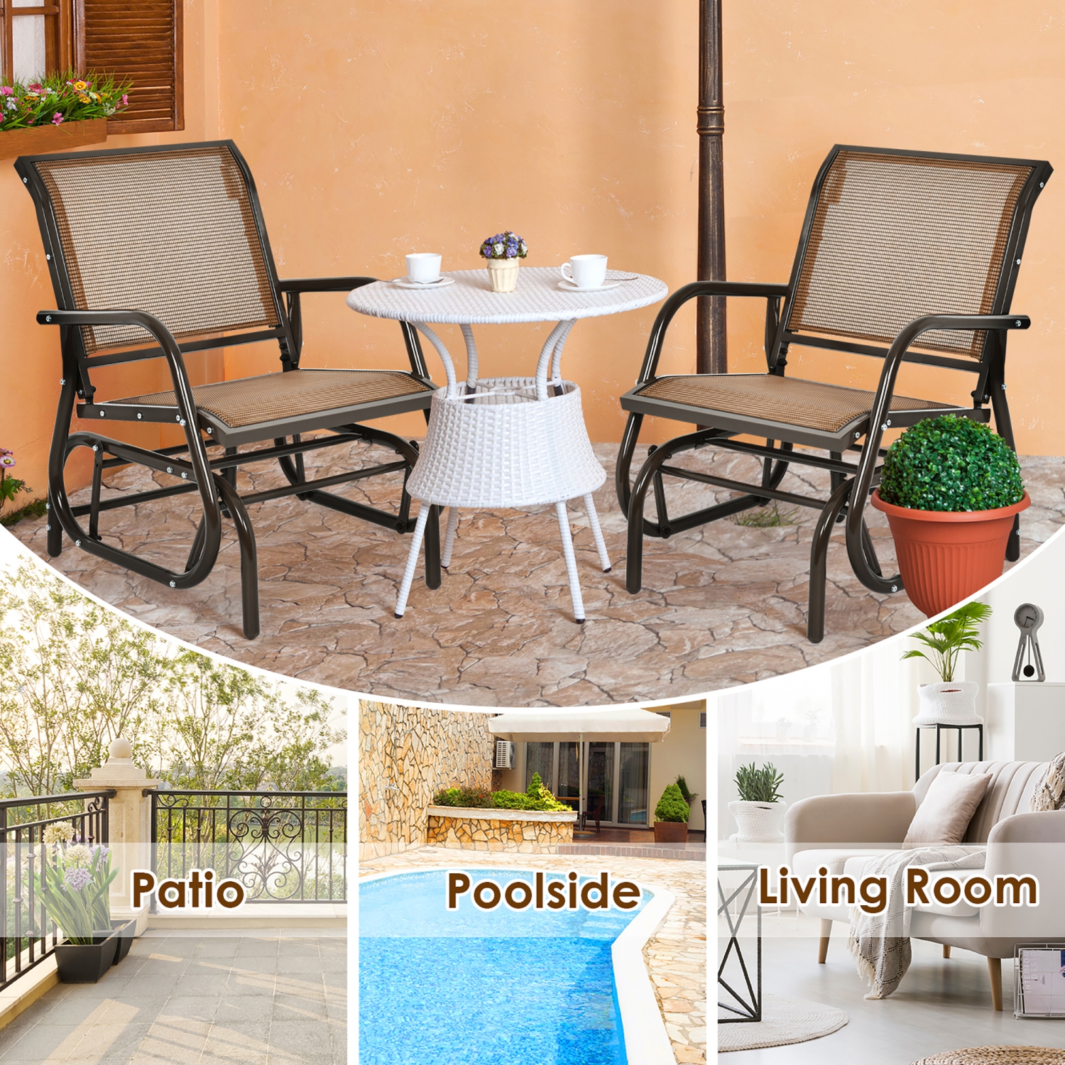 Costway Outdoor Single Swing Glider Rocking Chair Armrest Garden Porch Backyard