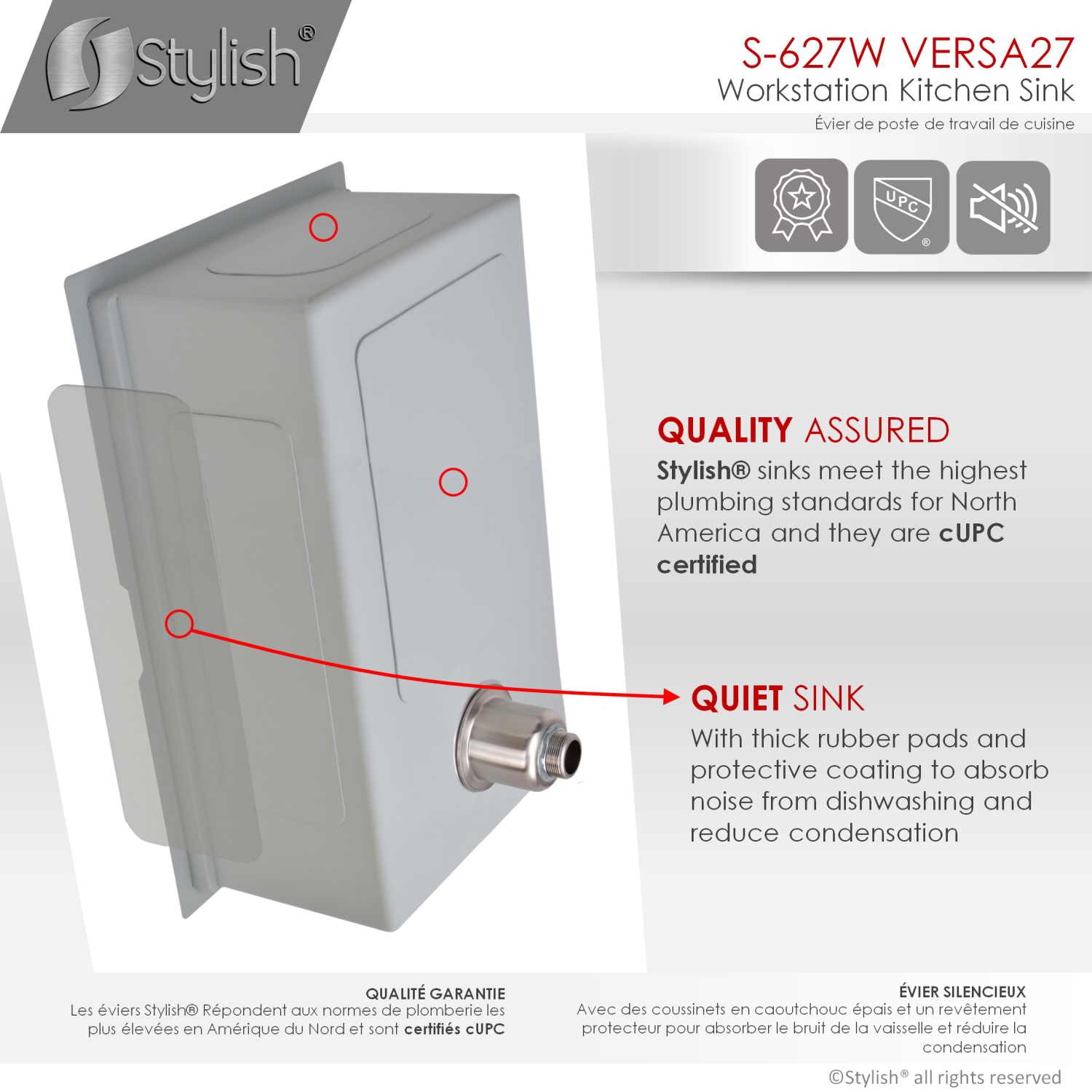 STYLISH 27 inch Workstation Single Bowl Undermount 16 Gauge Stainless Steel Kitchen Sink with Built in Accessories