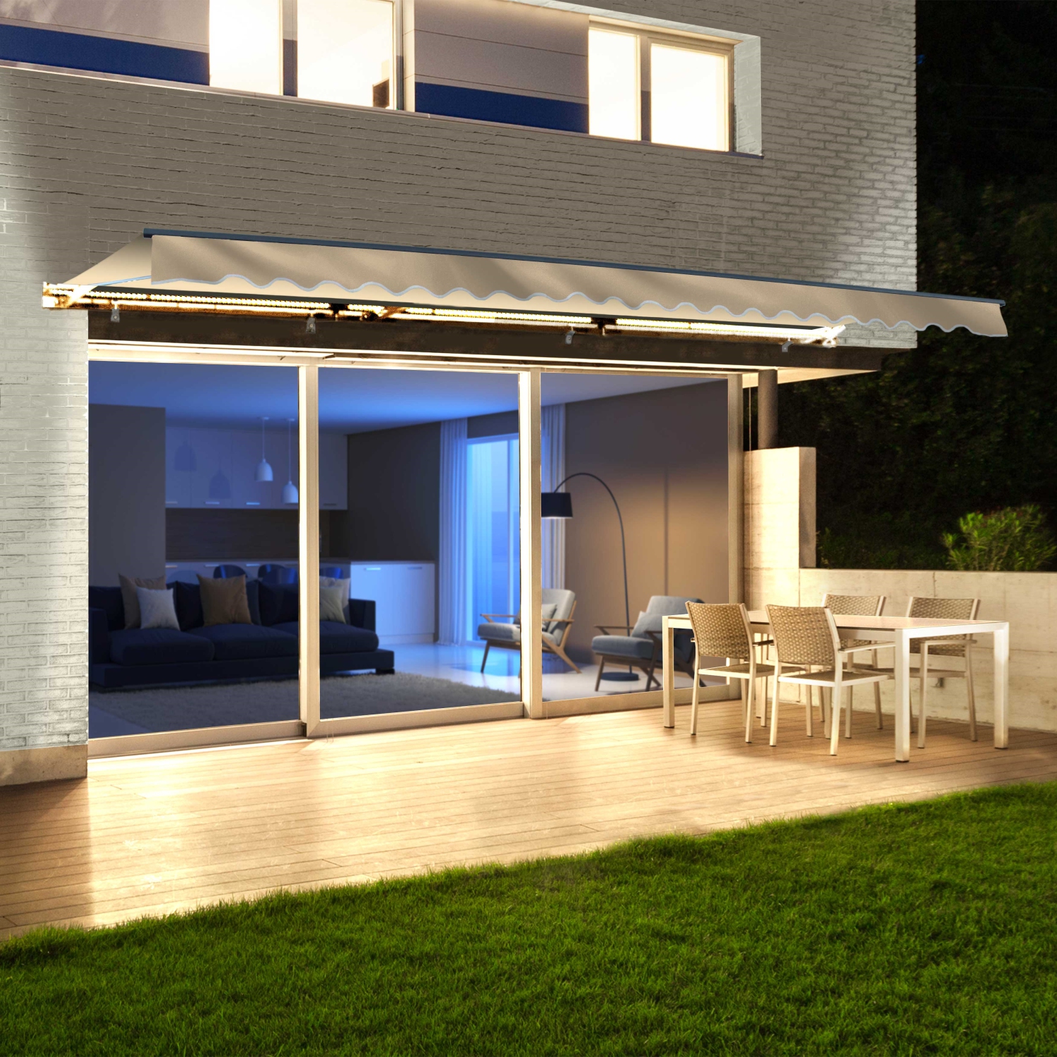 ALEKO AWCL13X10IVOR29 Motorized LED Half Cassette Retractable Awning 13 X 10 Feet, Ivory