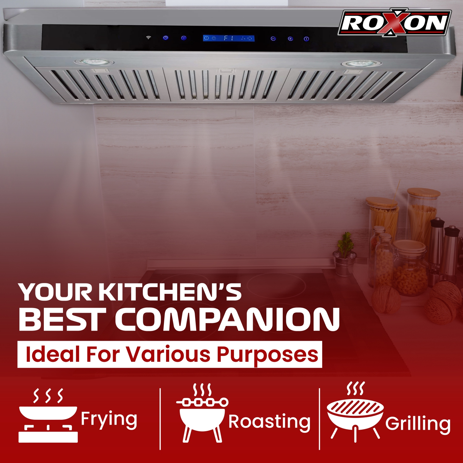 ROXON 860 CFM Slim Range Hood Stainless Steel Kitchen Exhaust Fan Under Cabinet Style with REMOTE RXN-U15BS-30