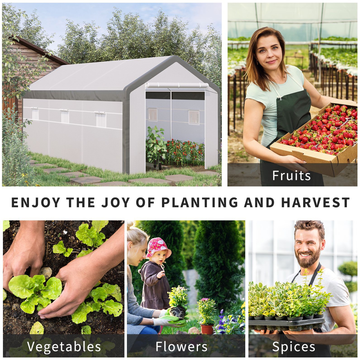 Serre Outsunny avec portes à enroulement, 20 x 10 x 9 pi et maison de chauffe extérieure croissance de l'usine Windows 6, couverture en polyéthylène,