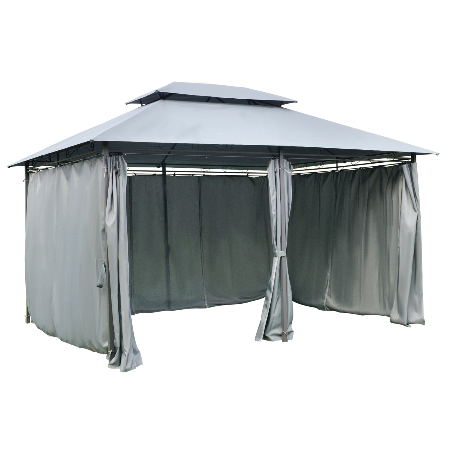 Outsunny 10' x 13' Patio Gazebo, Outdoor 2-Tiers Garden Canopy Yard Sunshade Shelter with Curtains, Grey