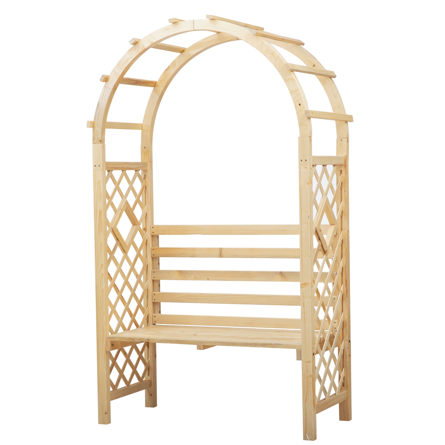 Outsunny Garden Bench with Arch Wooden Bench Trellis for Vines/ Climbing Plants for Patio Furniture, Front Porch Decor, Garden Arbor and Outdoor Garden Seating, Nature