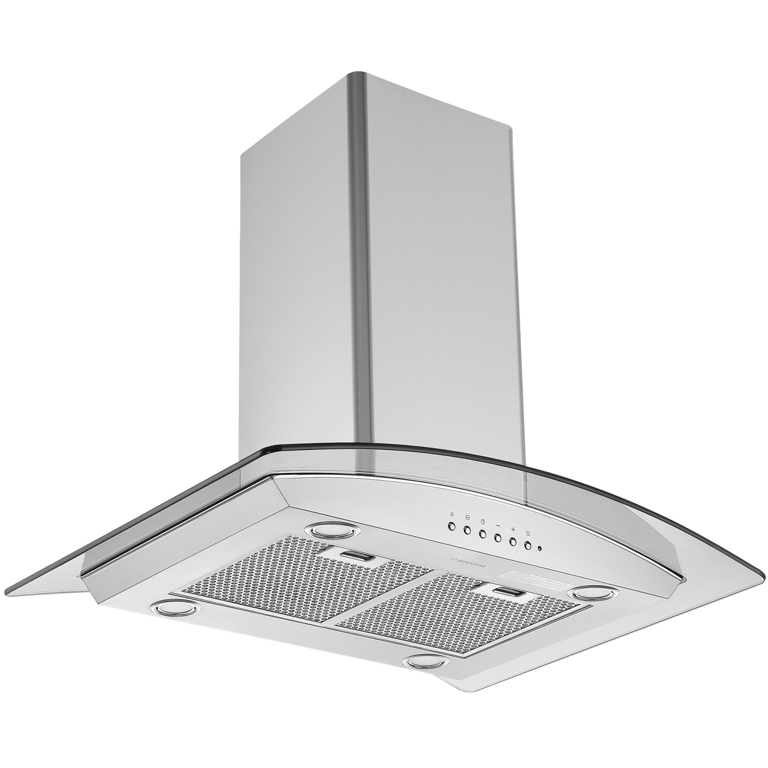 Ancona 30" 450 CFM Convertible Island Glass Canopy Range Hood in Stainless Steel with Auto Night Light Feature