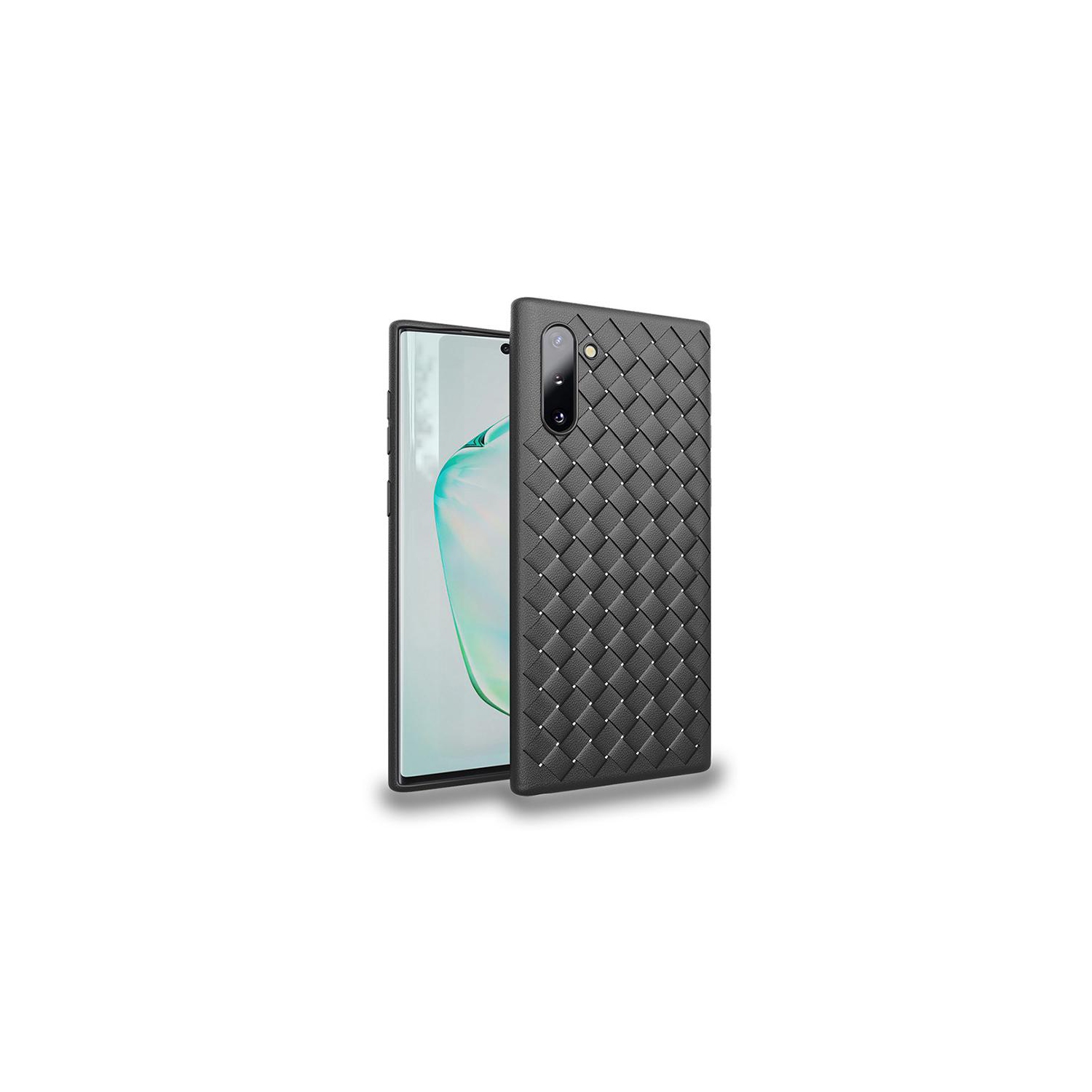 PANDACO Black Leather Cross-Weave Case for Samsung Galaxy Note 10